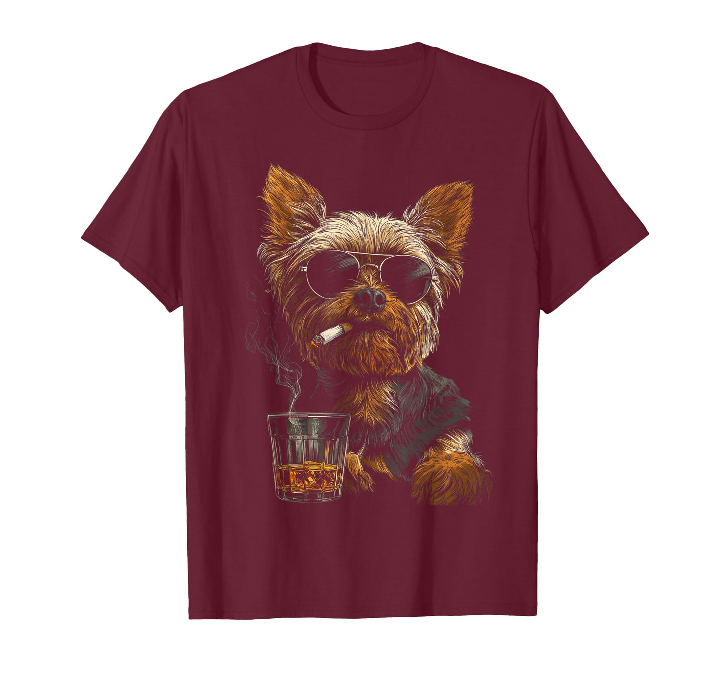 Yorkshire Terrier Smoking Cigarette Whisky Lover Funny Dog T-Shirt