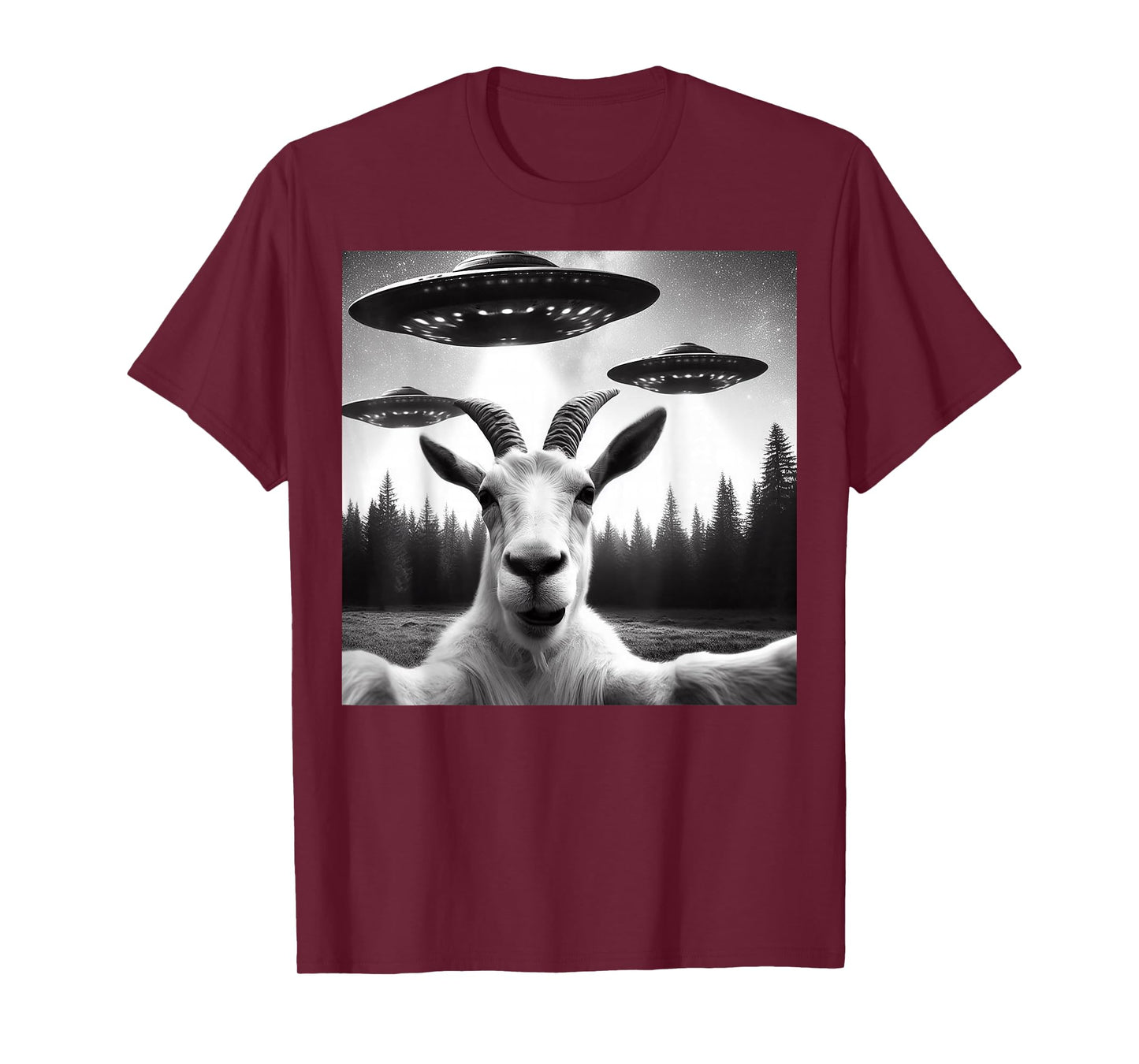 Goat Selfie With Alien UFO Funny Goat Gifts For Men Women T-Shirt