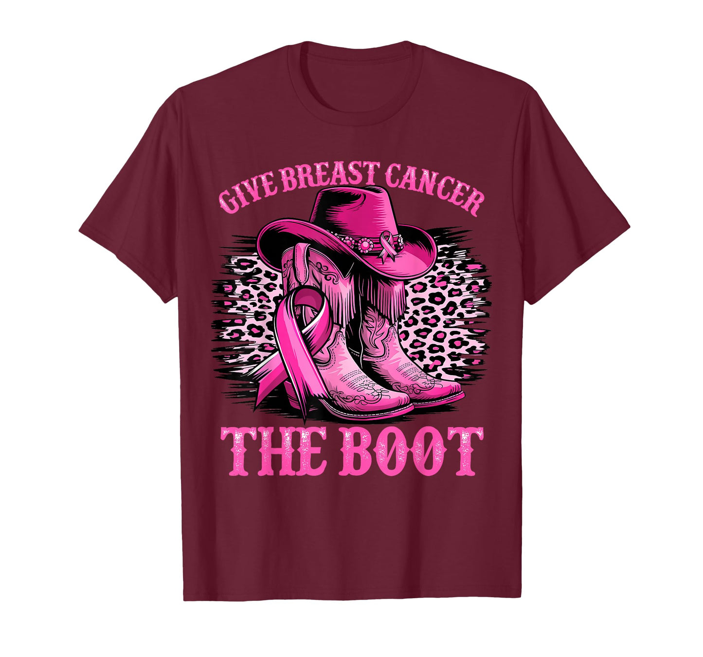 Cowgirl Western Give Breast Cancer The Boot Pink Ribbon T-Shirt
