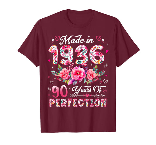 90 Year Old Made in 1936 Floral 90th Birthday Women T-Shirt