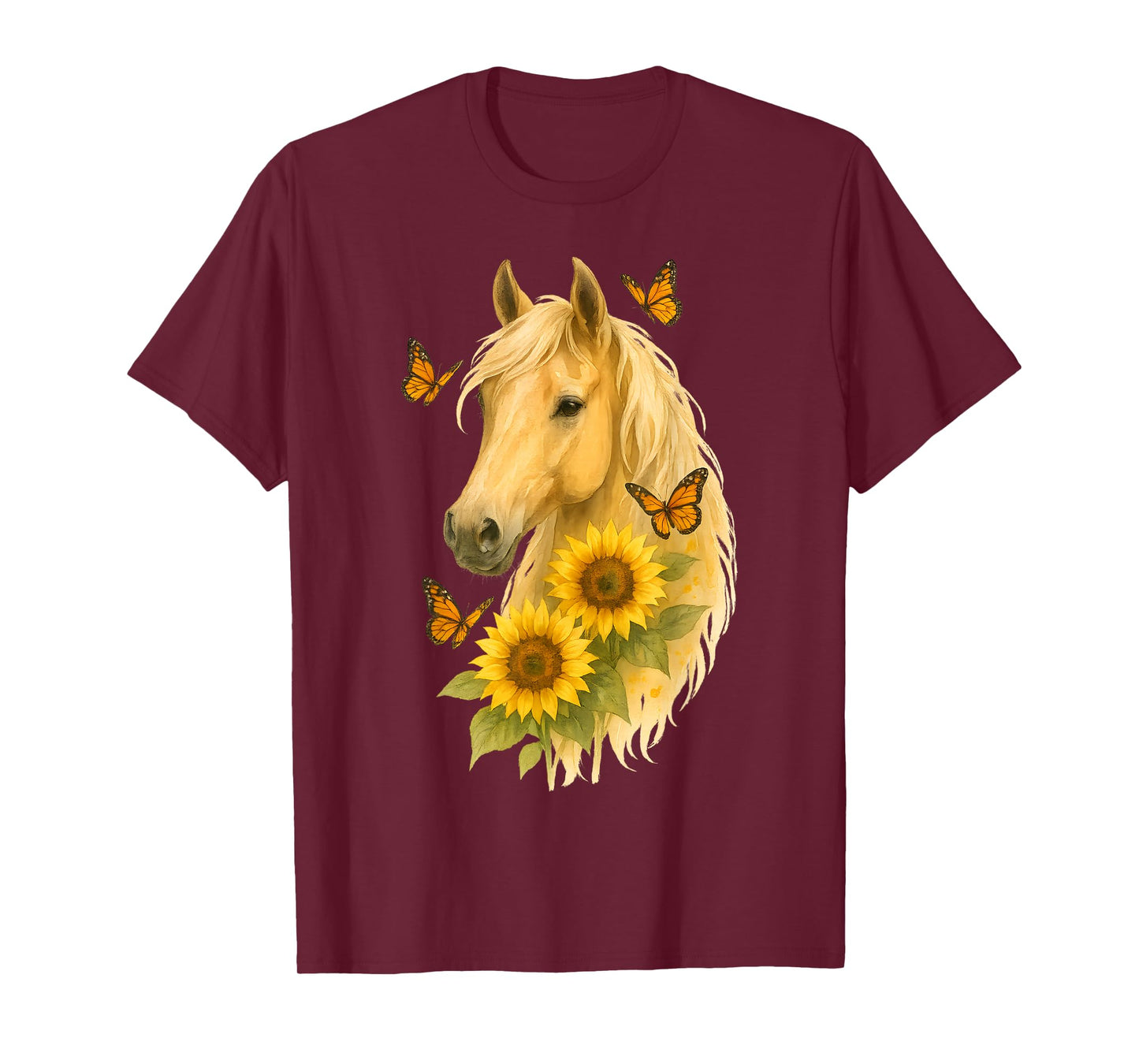 Boho Horse With Sunflowers And Butterflies Cute Farm Animal T-Shirt