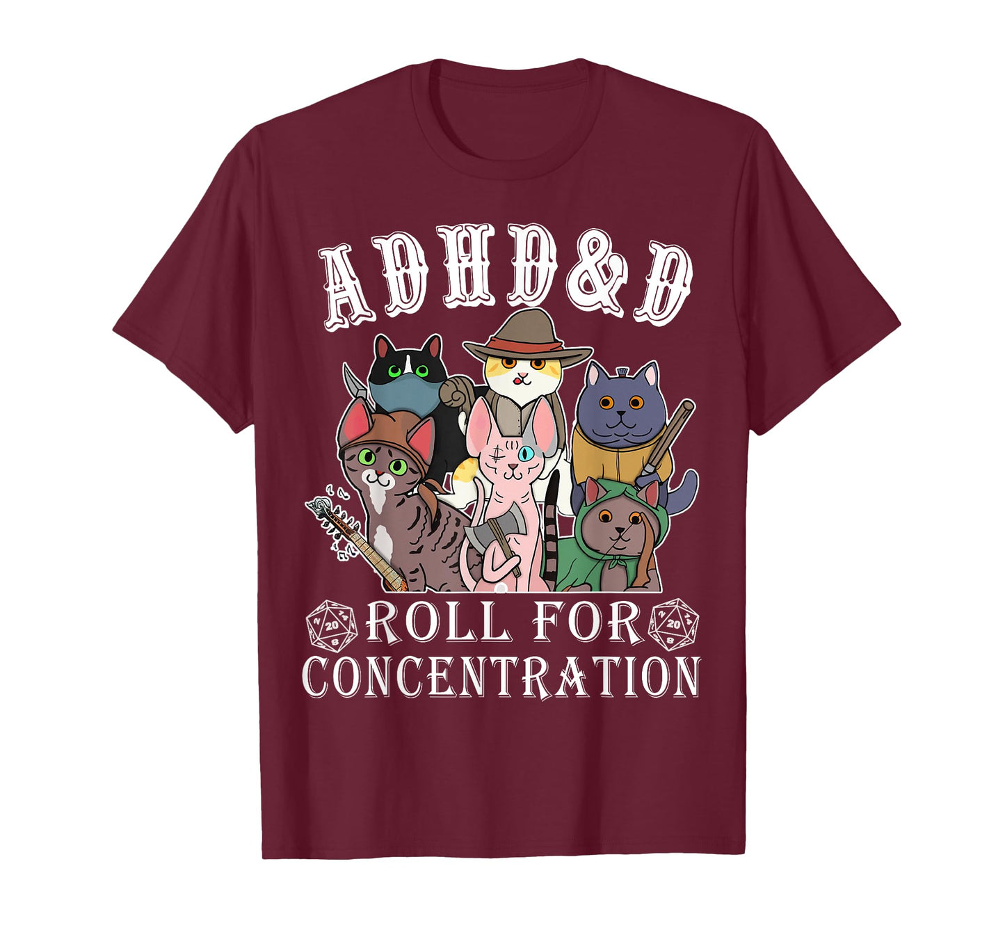 Cats RPG Gamer Roll For Concentration D20 Dice Nerdy Men Kid T-Shirt