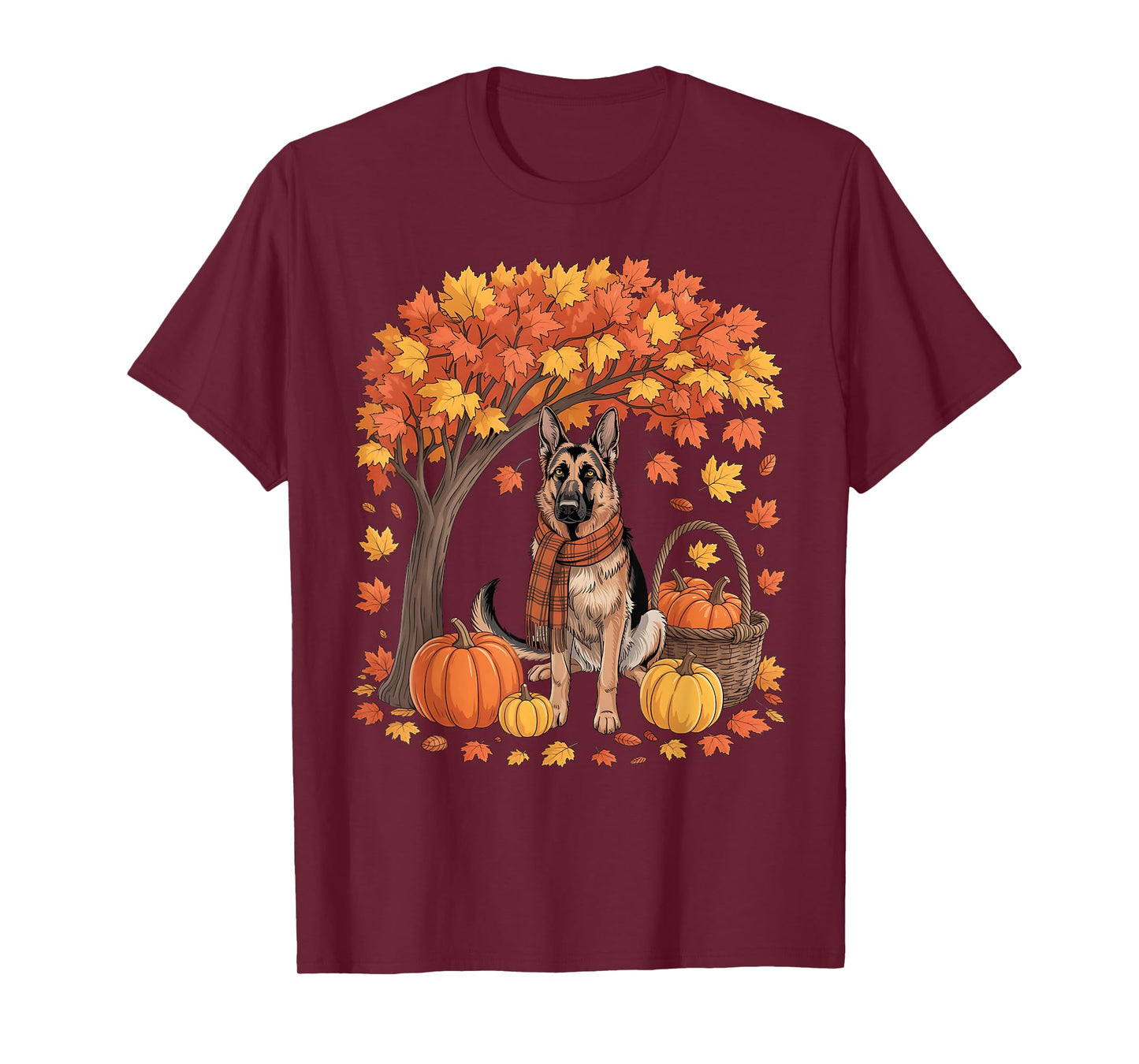 German Shepherd Dog Fall Scarf Pumpkin Autumn Thanksgiving T-Shirt