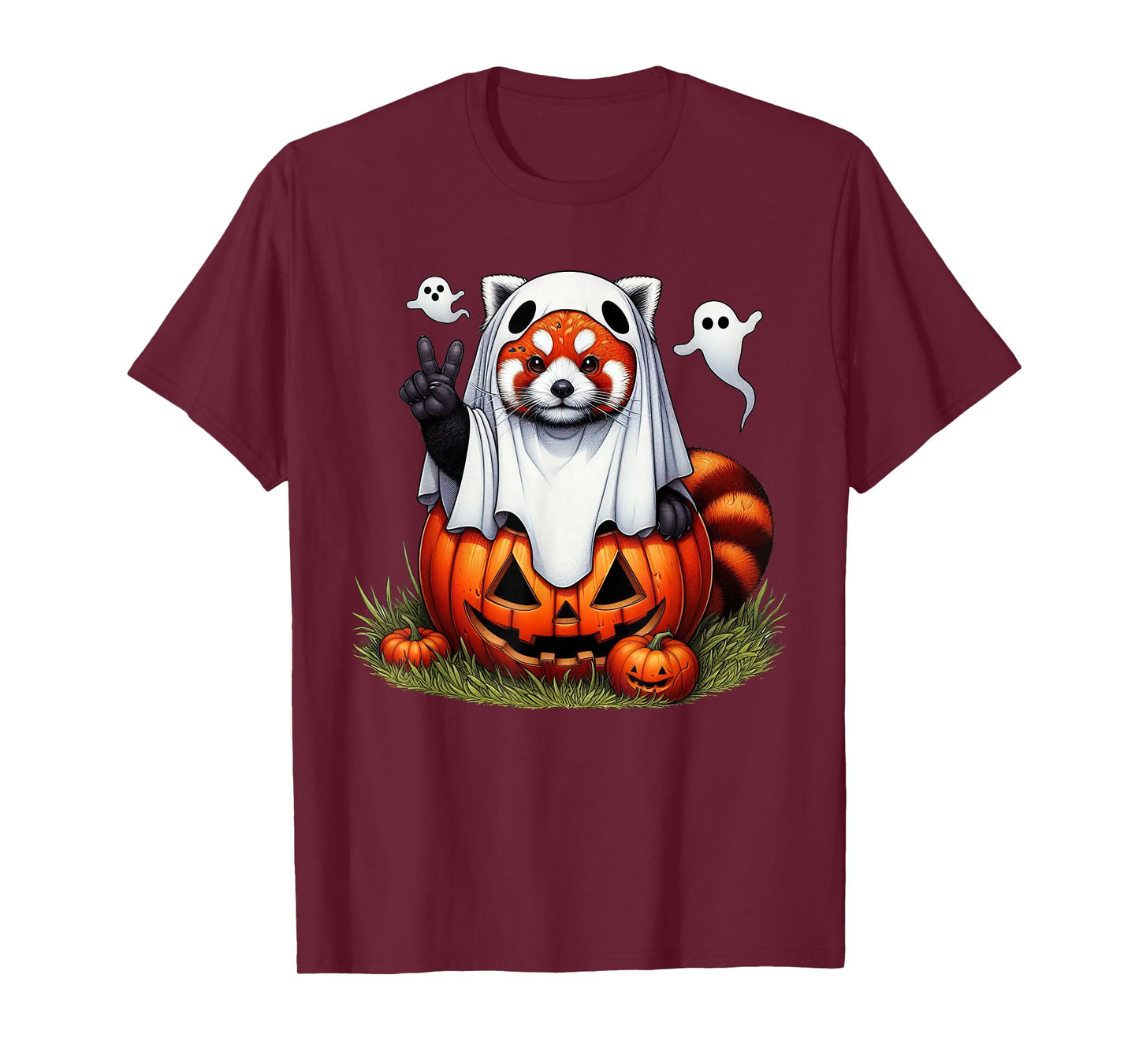 Funny Red Panda Ghost Boo Halloween Womens Mens Kids T-Shirt