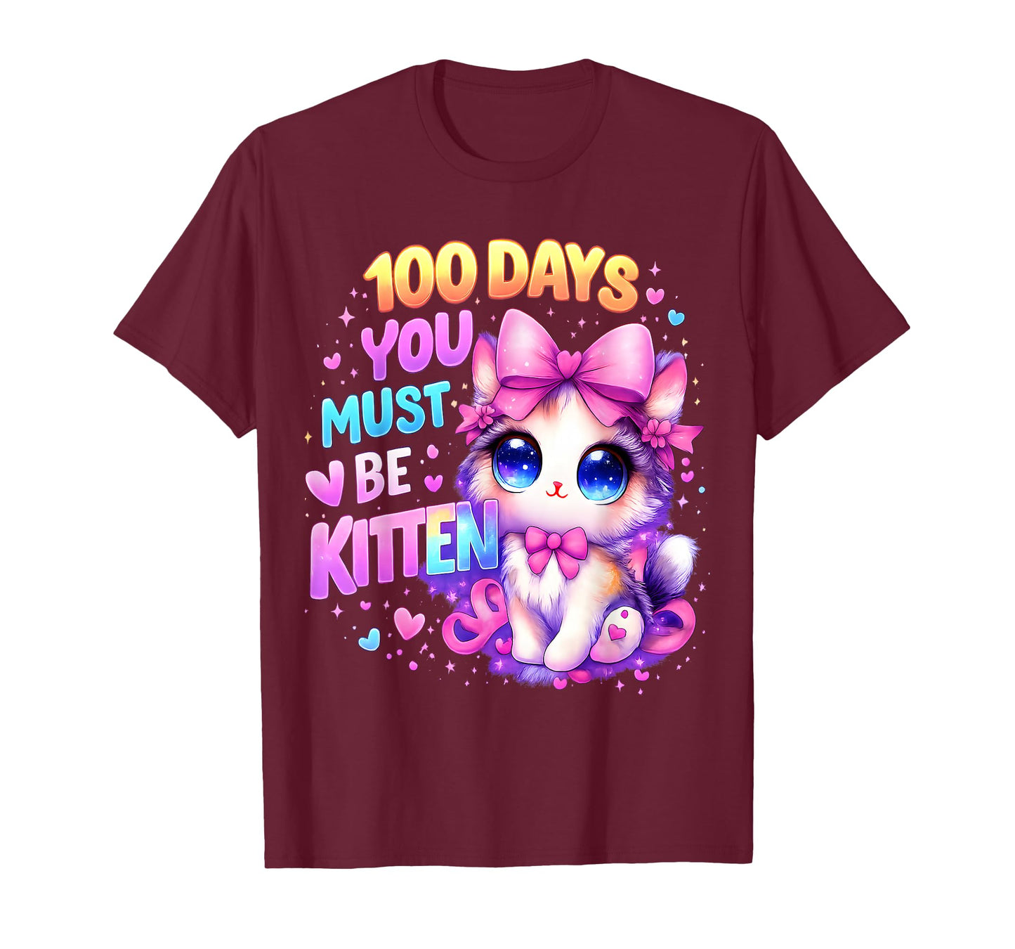100 Days of School Girls Hearts You Must Be Kitten Cat Youth T-Shirt