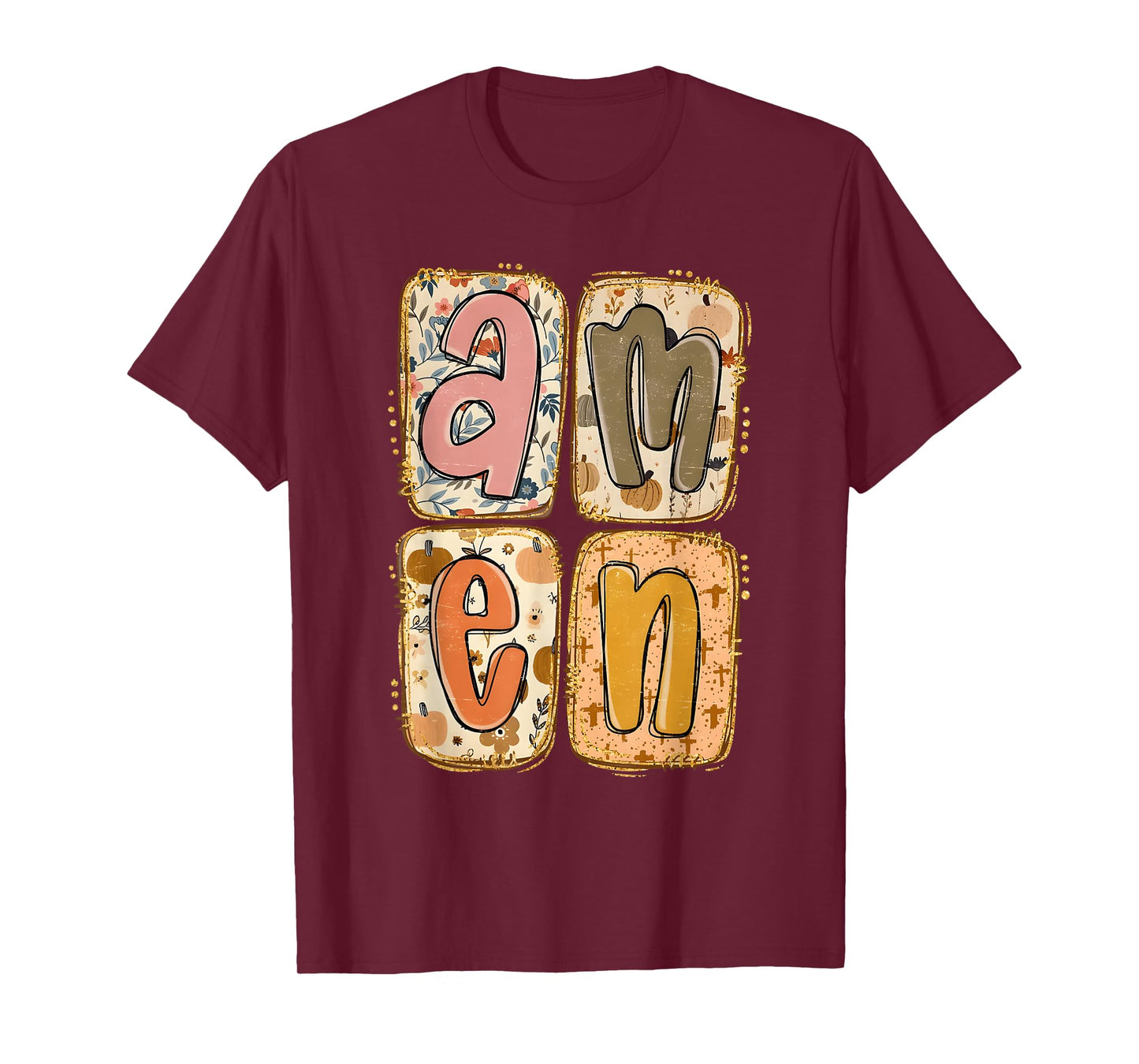 Amen Christian Faith Fall Pumpkin Floral Religious T-Shirt