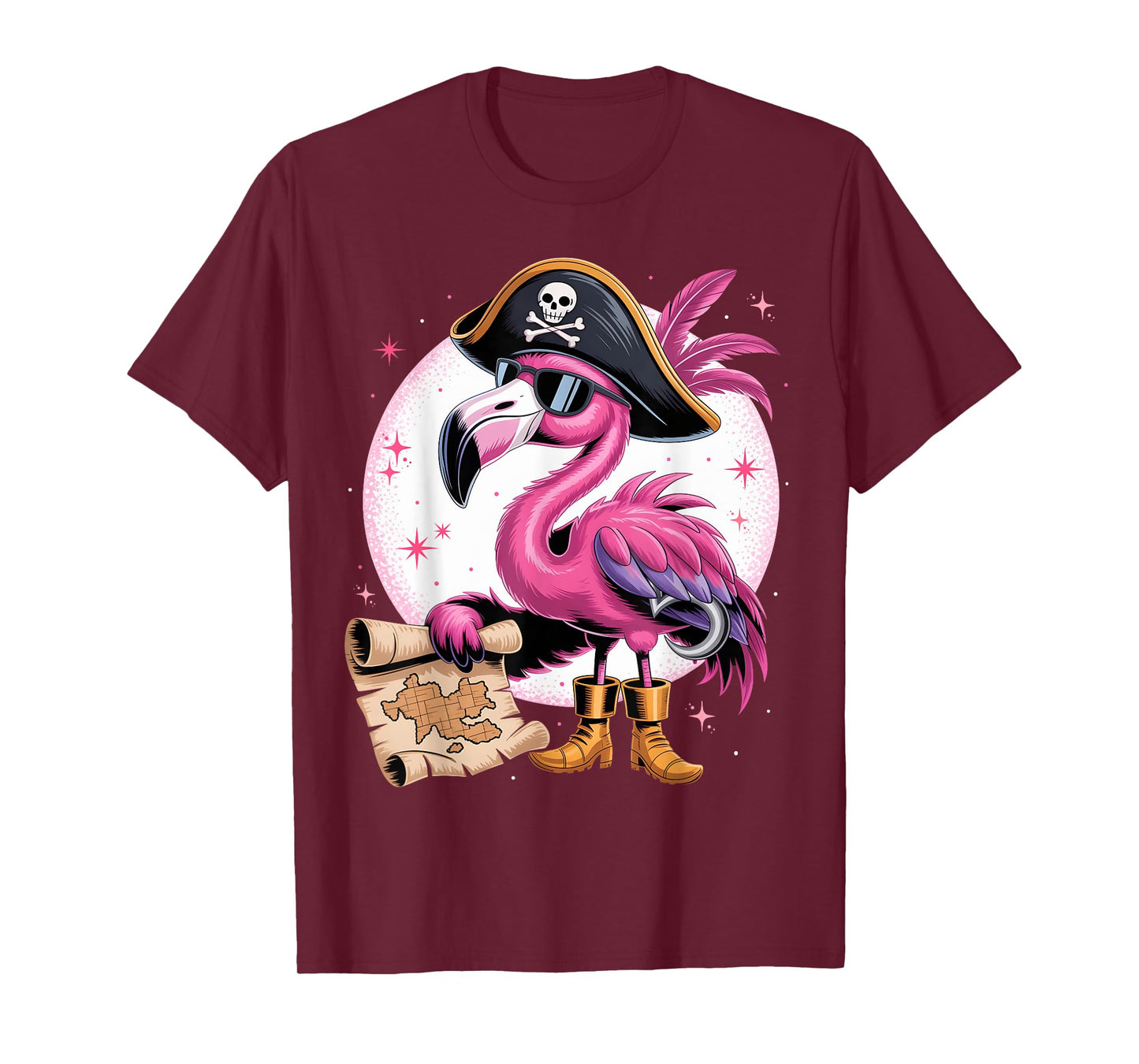 Pirate Pink Flamingo Funny Halloween Party Costume Men Women T-Shirt
