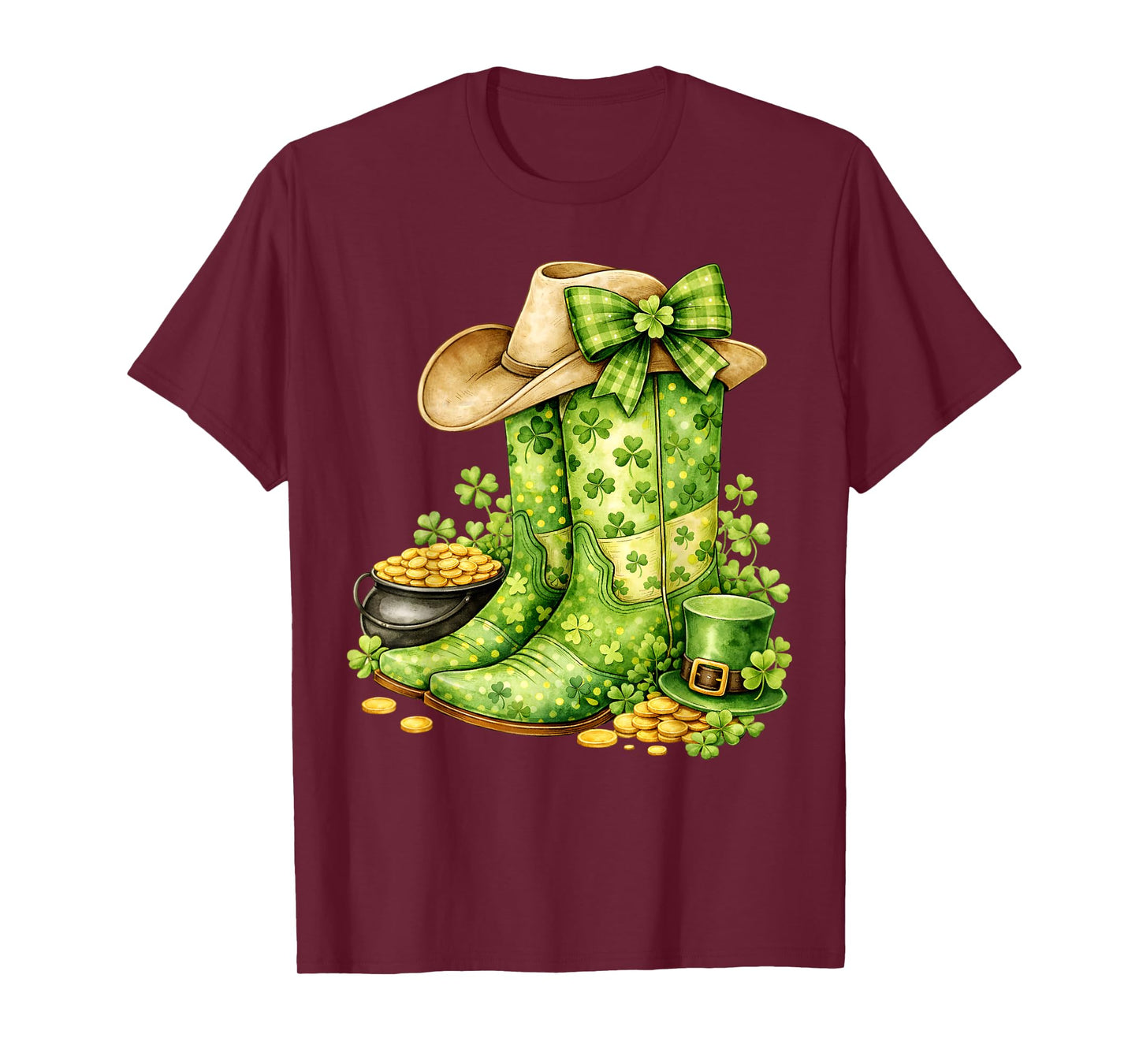 Retro Western Cowboy Boots Cowgirl St Patricks Day for Women T-Shirt