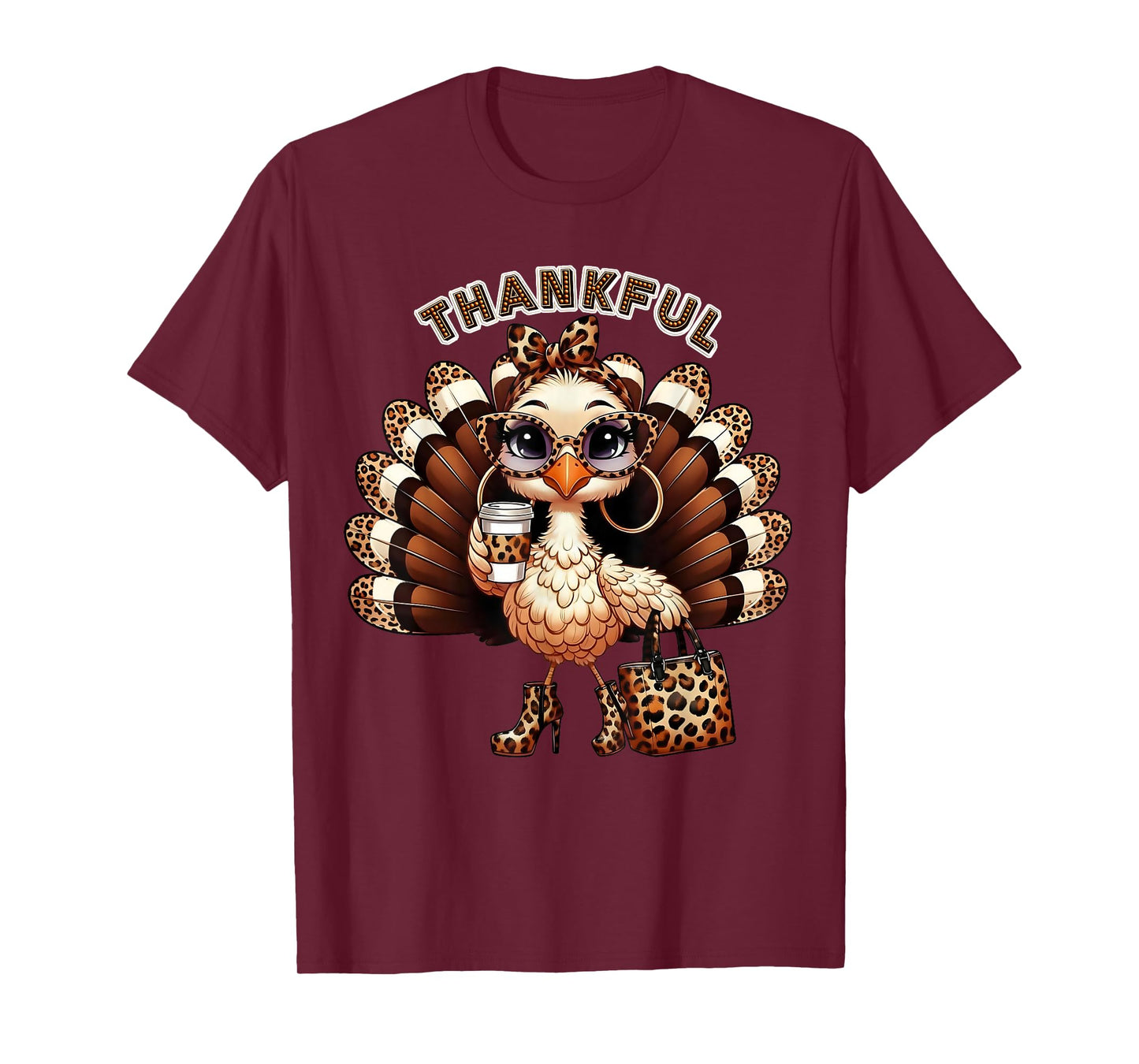 Leopard Thankful Chic Turkey Bougie Glam Thanksgiving T-Shirt