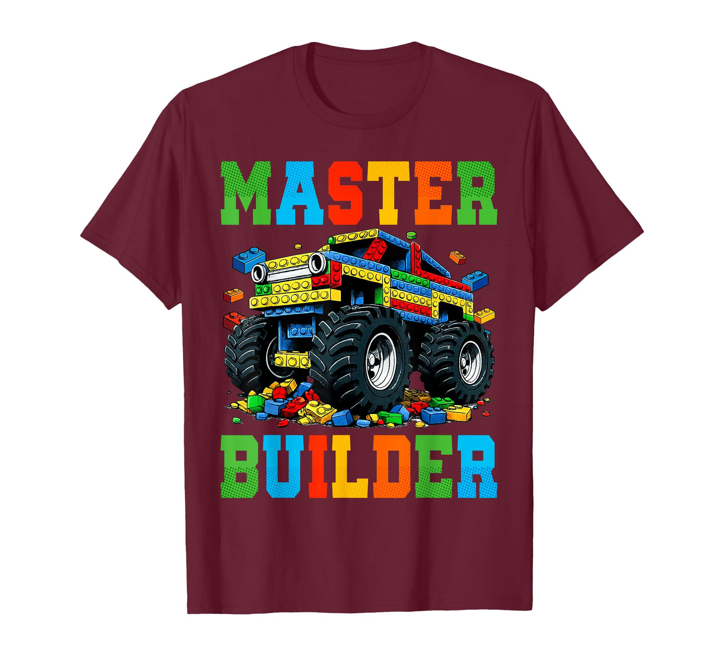 Monster Truck Master Builder Kids Building Bricks Blocks T-Shirt