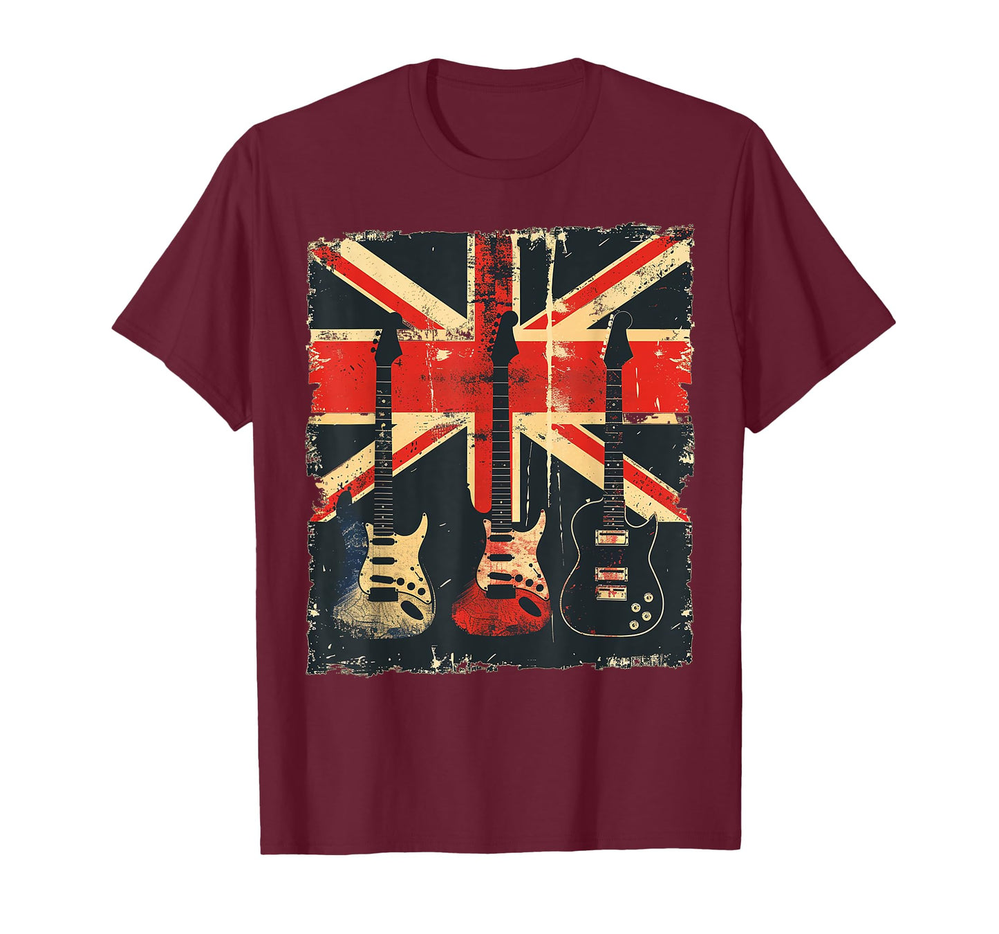 Vintage Guitar British Jack Union Flag Rock Guitarist T-Shirt