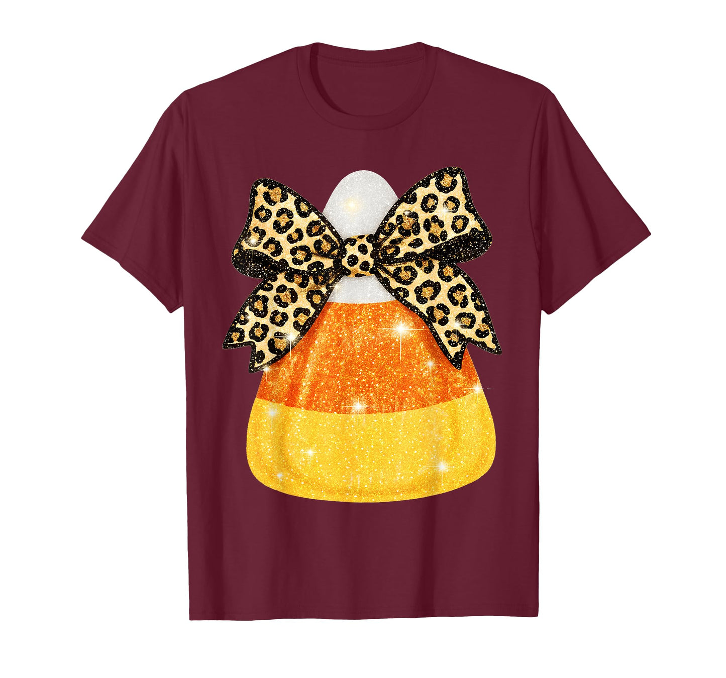 Halloween Candy Corn Leopard Coquette Bow Spooky Season T-Shirt