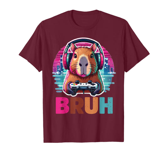 Bruh Vintage Funny Gaming Game Capybara Men Boy T-Shirt