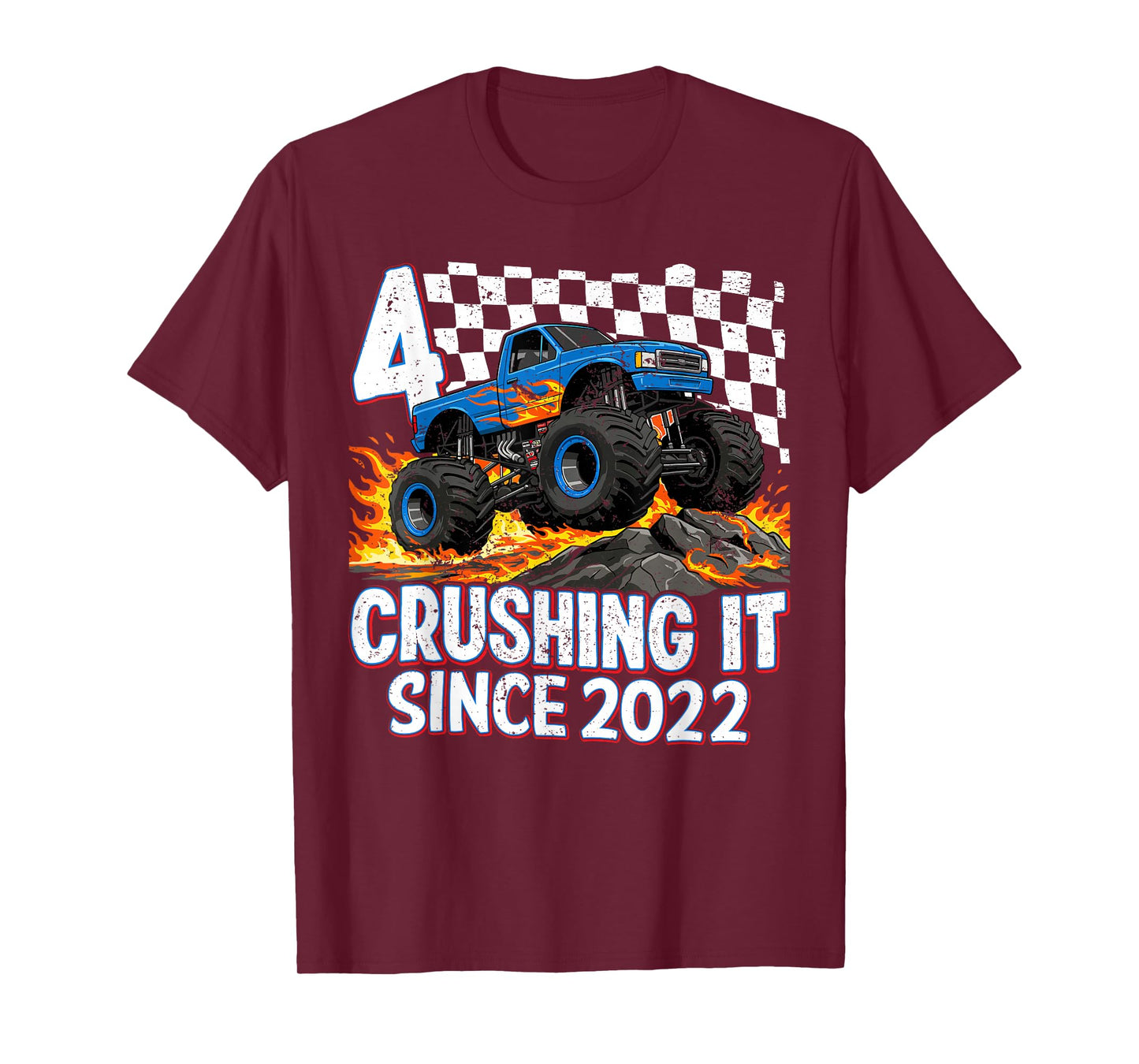 4th Birthday Monster Truck 4 Year Old Boys Party Born 2022 T-Shirt