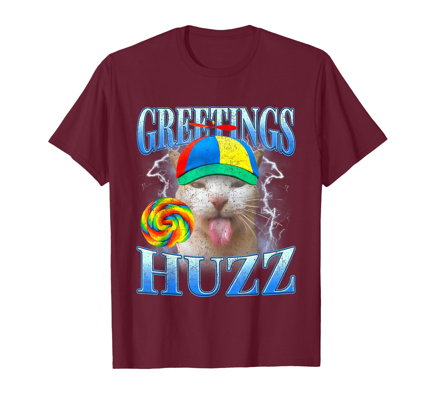 Funny Lollipop Cat Meme Greetings Huzz Retro Gen Z Alpha Y2K T-Shirt