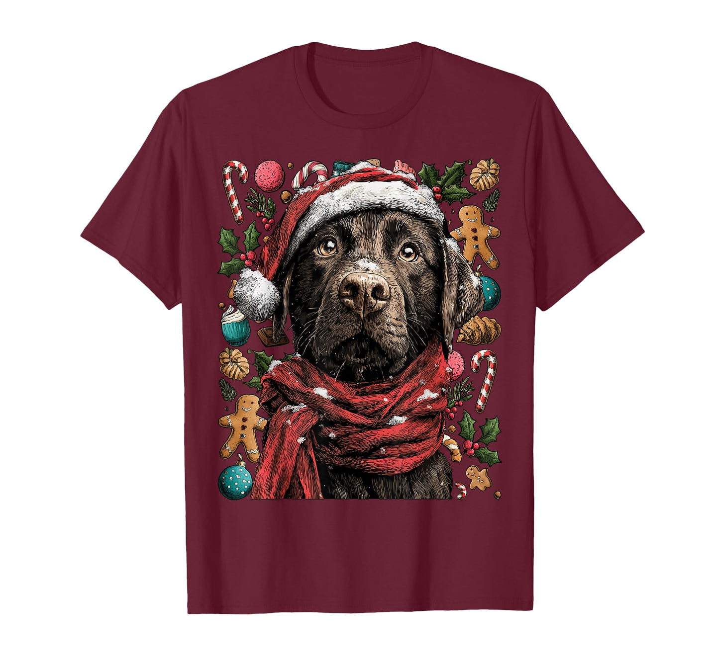Festive Labrador Retriever in Santa Hat Winter Christmas Dog T-Shirt