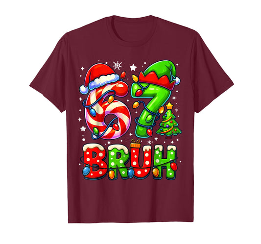 Bruh 67 Six Seven Meme Candy Cane Xmas Light Boy Girl Kids T-Shirt