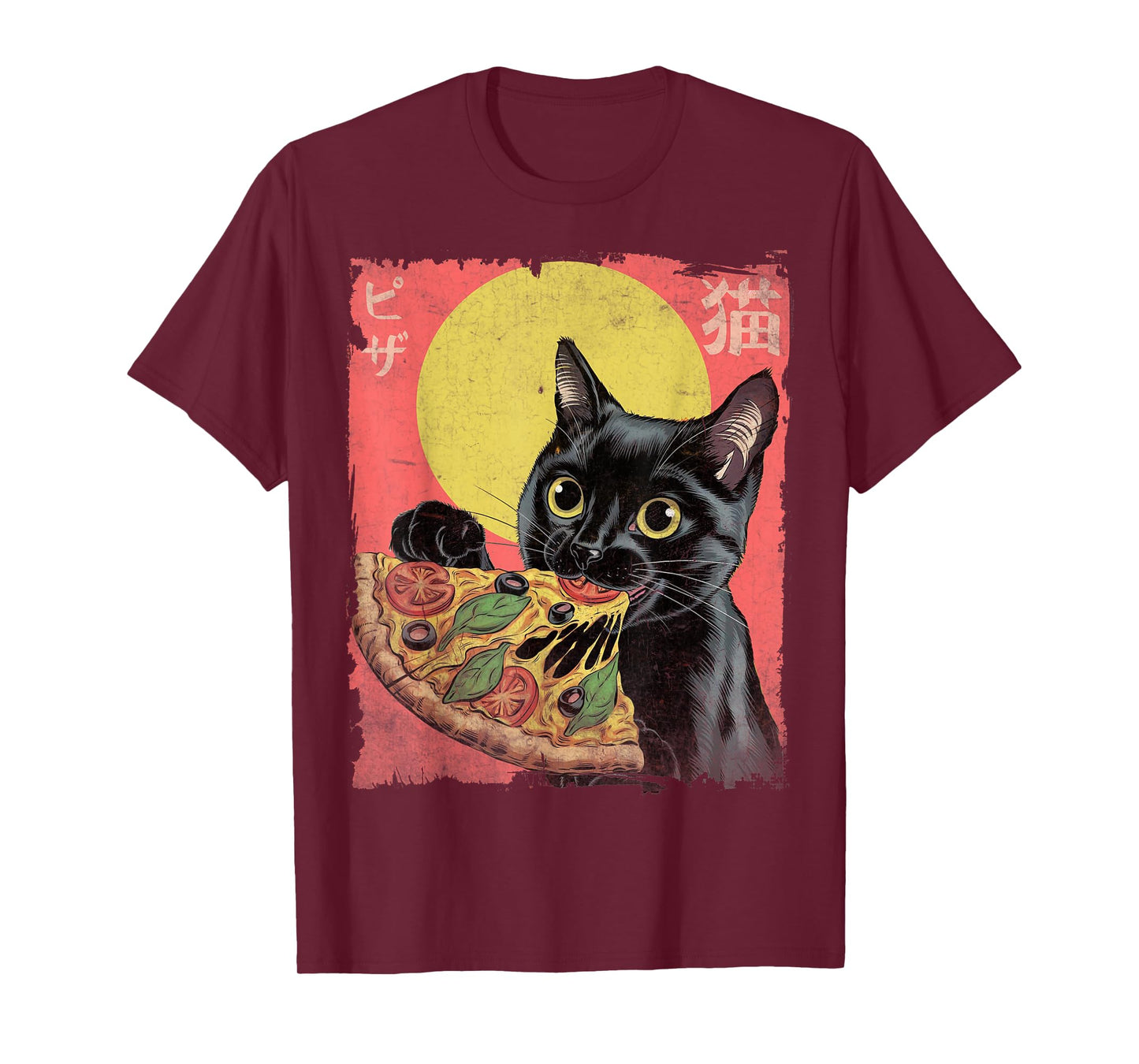 Aesthetic Cat Eating Pizza Japanese Kawaii Anime Cat Pizza T-Shirt