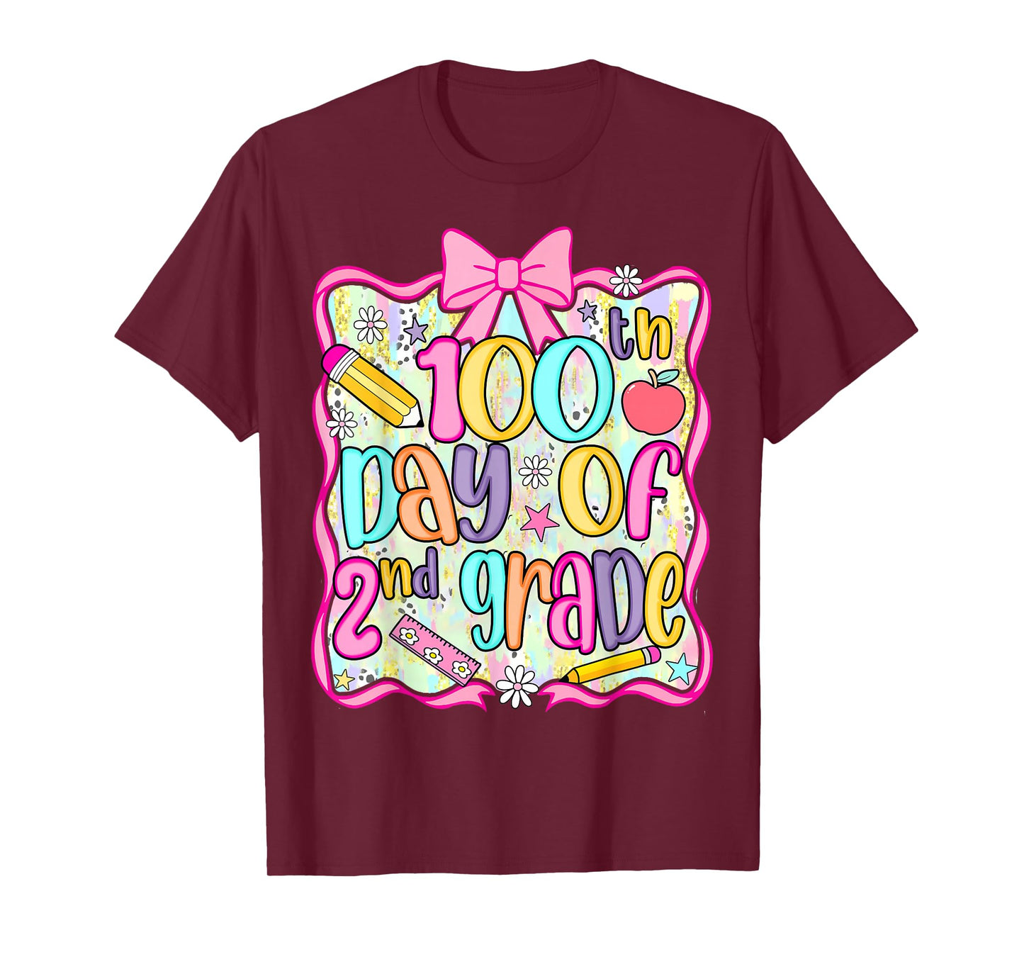 100th Day of 2nd Grade Preppy 100 Days of School Bow Girls T-Shirt