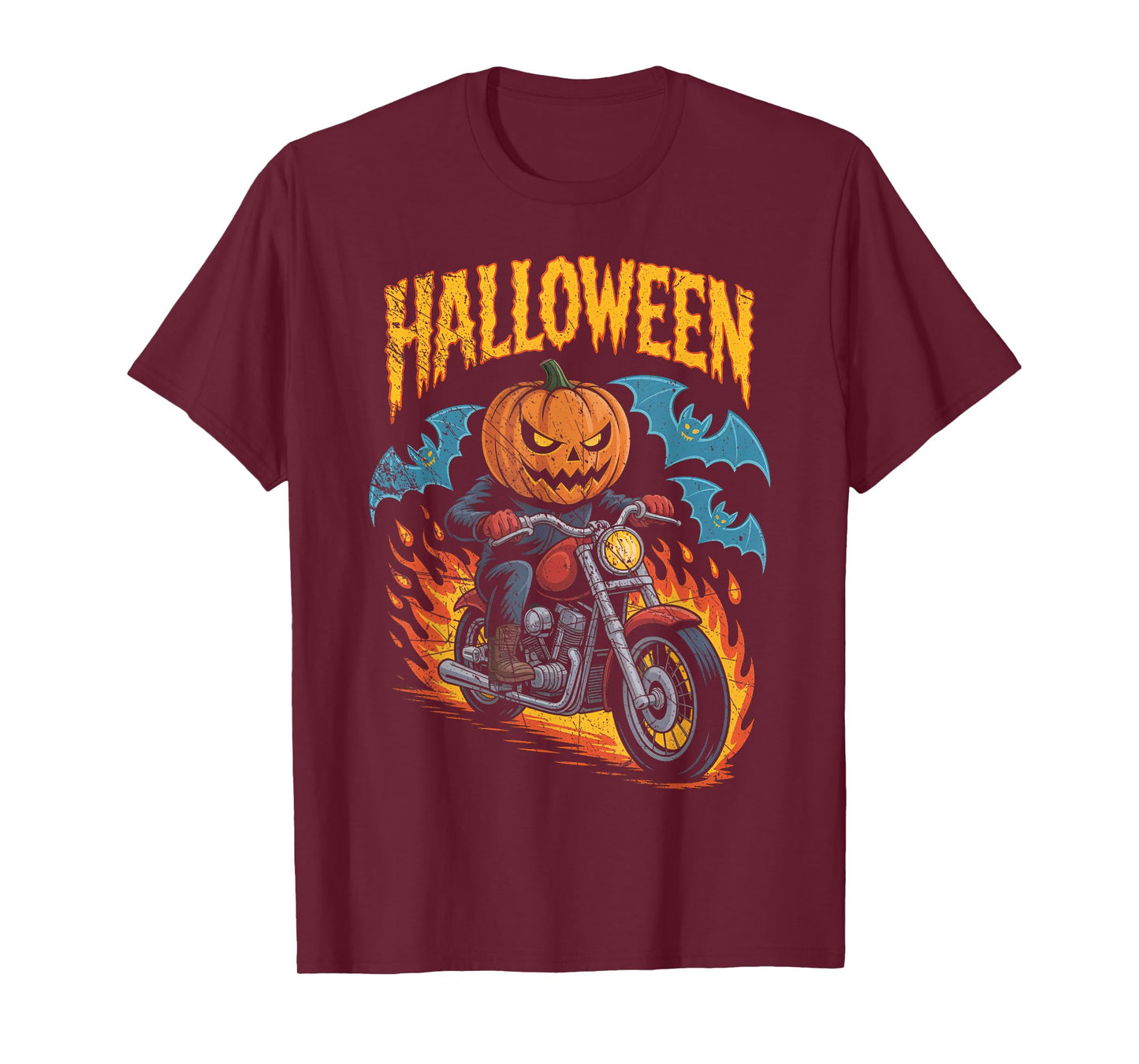Pumpkin Biker Riding a Motorcycle Halloween Costume Rider T-Shirt