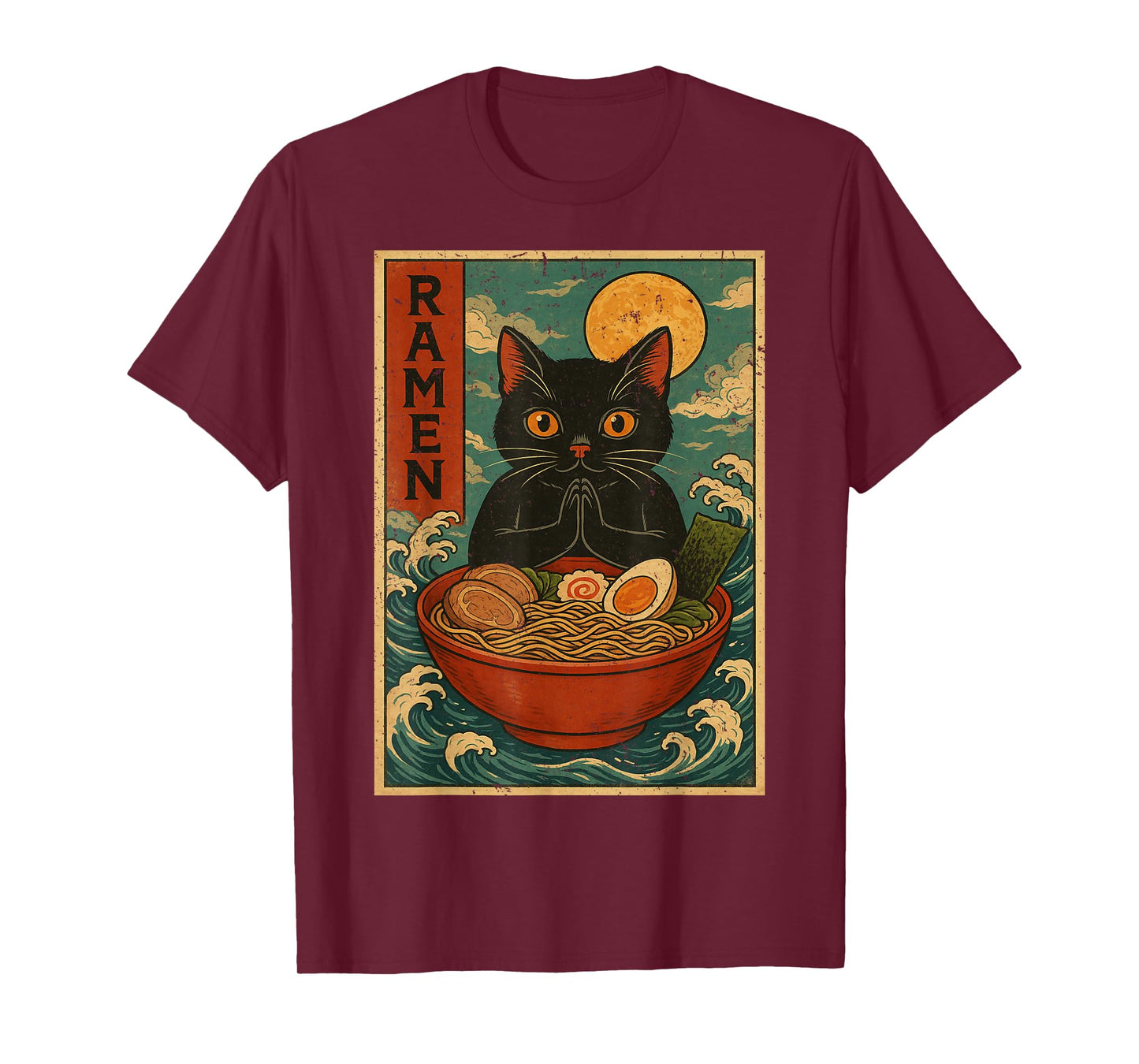 Black Cat Ramen Japanese Graphic Tees for Men Women Teens T-Shirt