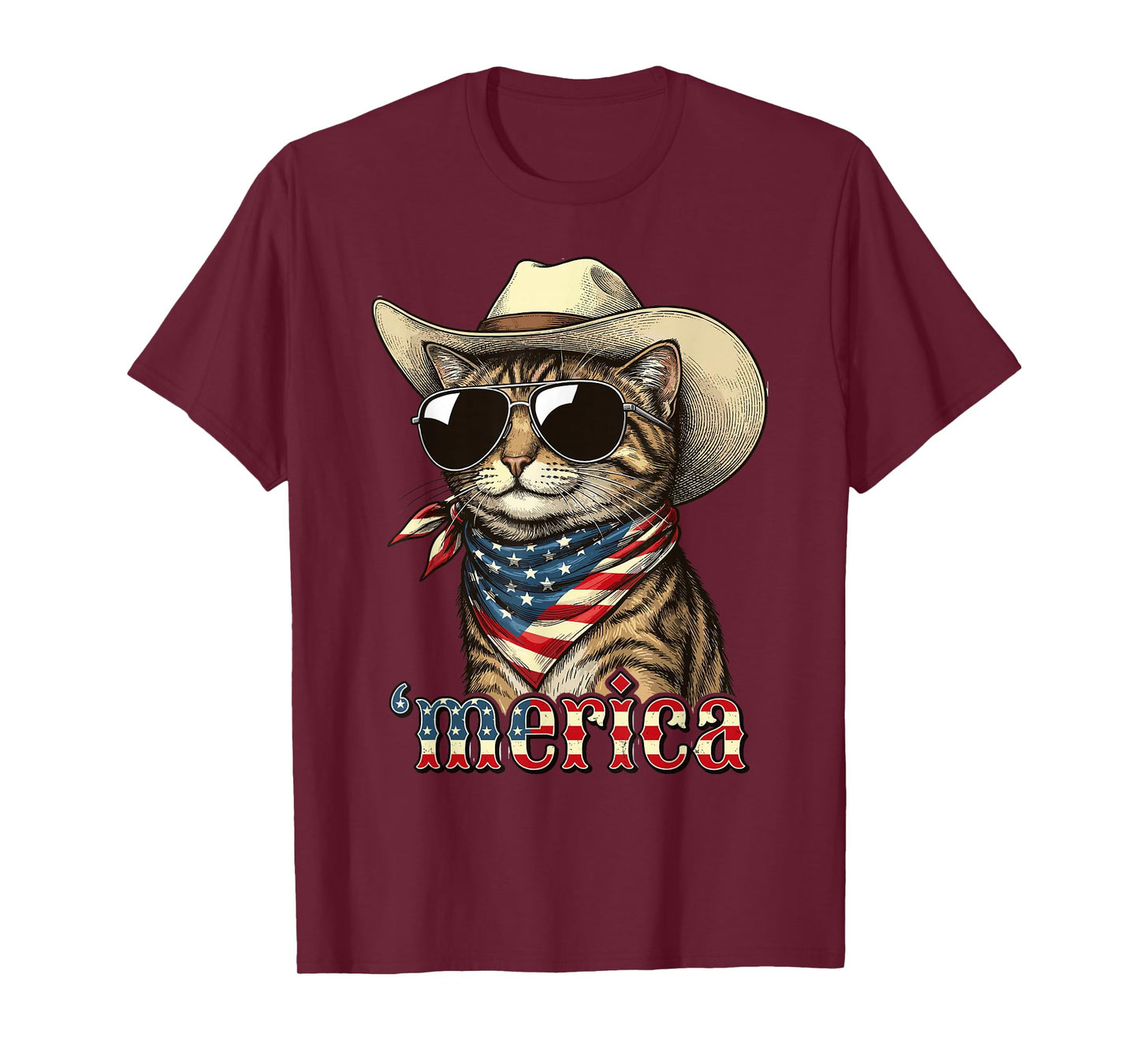 USA Flag Cat 4th of July Men Women Kids Funny Patriotic T-Shirt