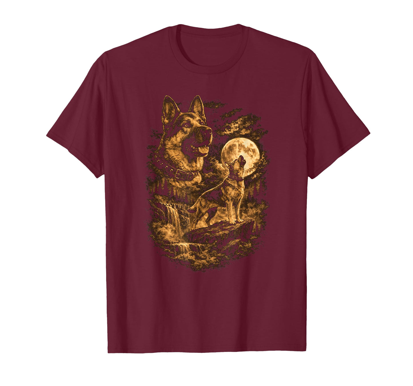 German Shepherd Howling Moon Dog Fantasy Forrest Wilderness T-Shirt