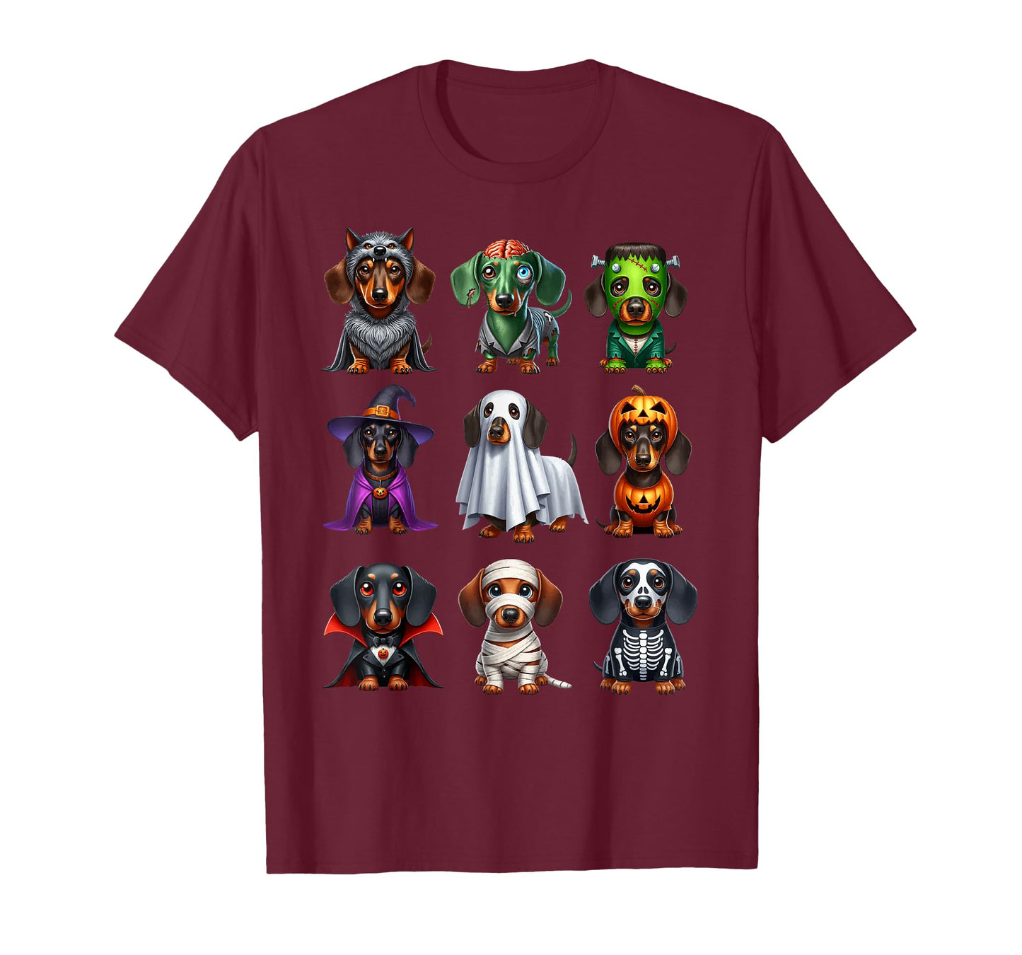 Dachshund Dogs Witch Zombie Mummy Skeleton Pumpkin Halloween T-Shirt