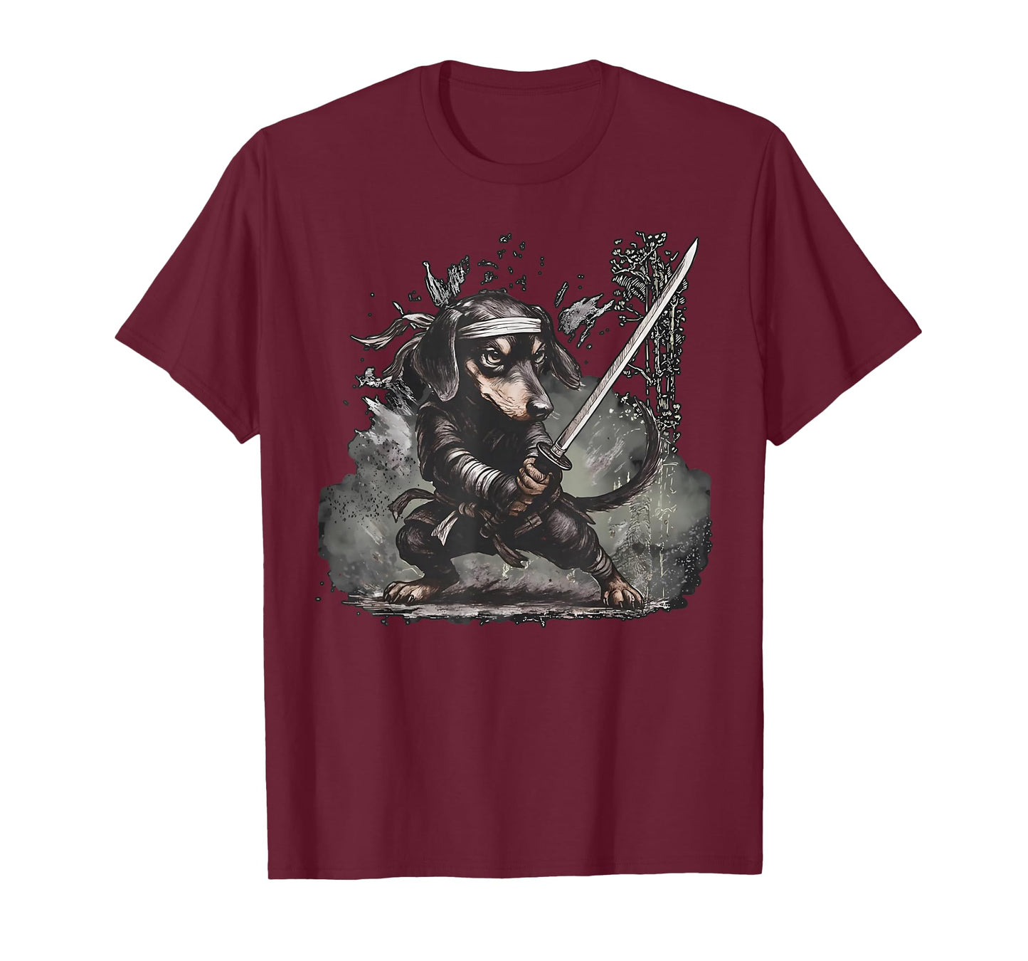 Ninja Dachshund Warrior Japanese Samurai Sausage Dog Ink Art T-Shirt