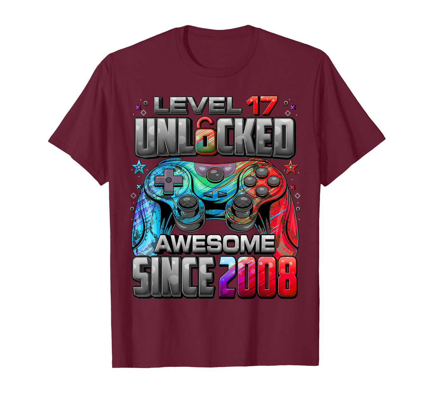 Level 17 Unlocked Awesome Since 2008 17th Birthday Gaming T-Shirt