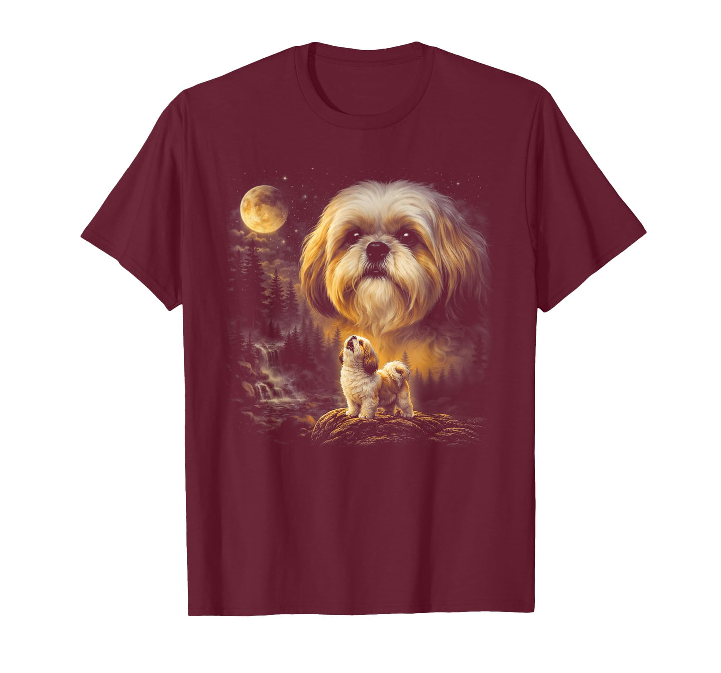 Shih Tzu Howling to The Moon Vintage 90s Funny Dog Graphic T-Shirt