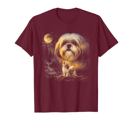 Shih Tzu Howling to The Moon Vintage 90s Funny Dog Graphic T-Shirt