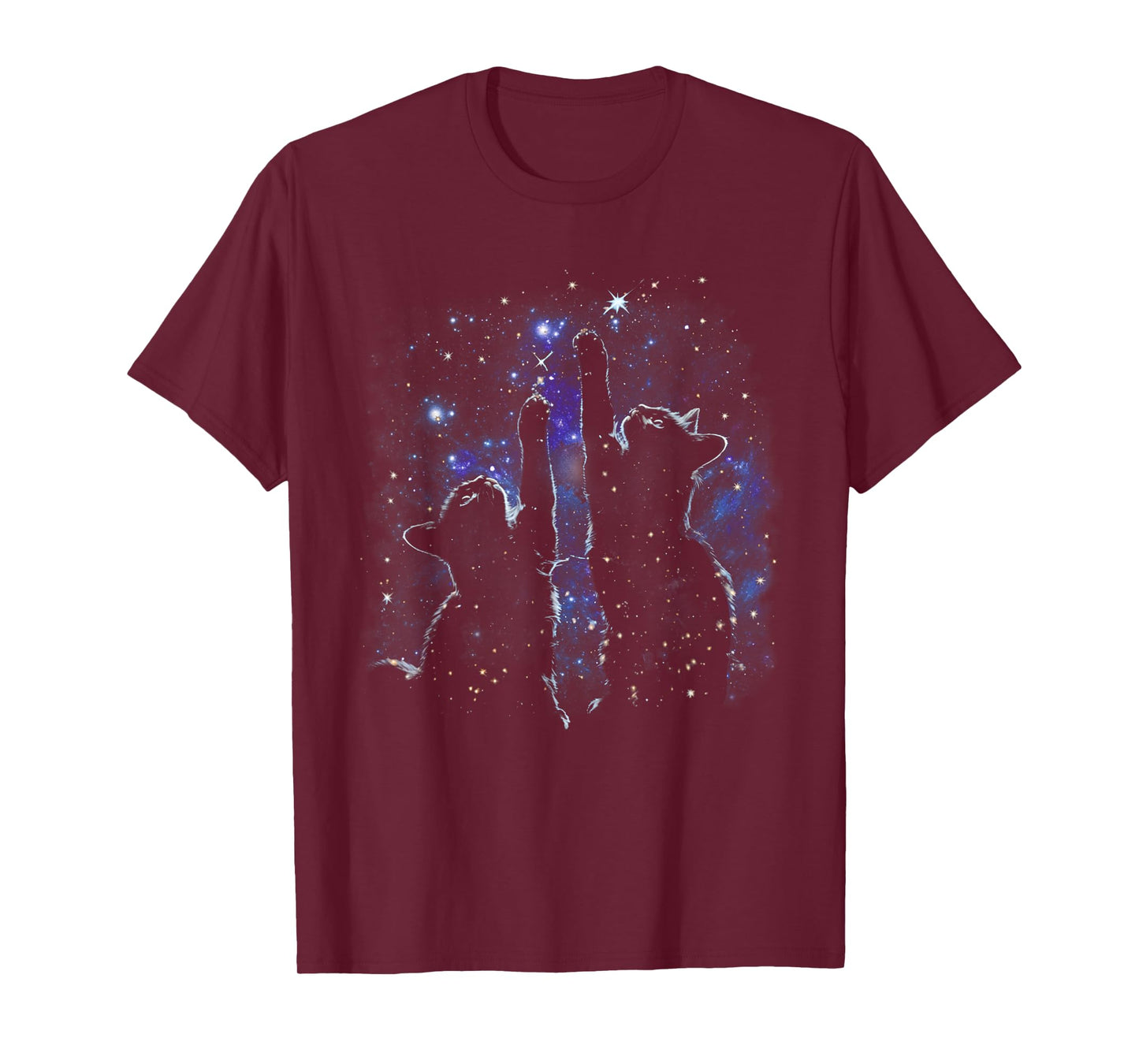 Two Cats Reaching for Stars Funny Galaxy Space Cat Night Sky T-Shirt