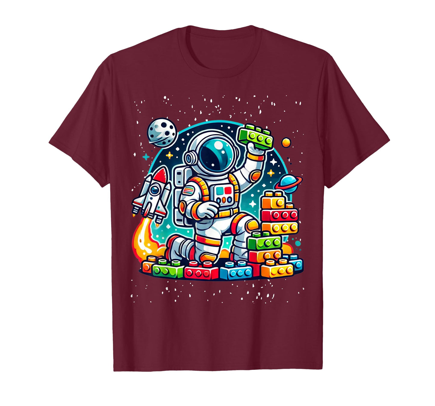 Master Builder Space Astronaut Building Blocks Bricks Boys T-Shirt