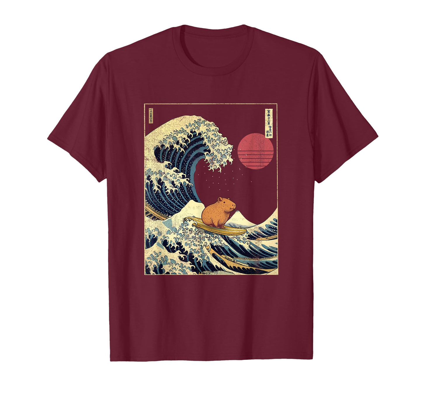 Capybara Japanese Kanagawa Wave Funny Surf Animal T-Shirt