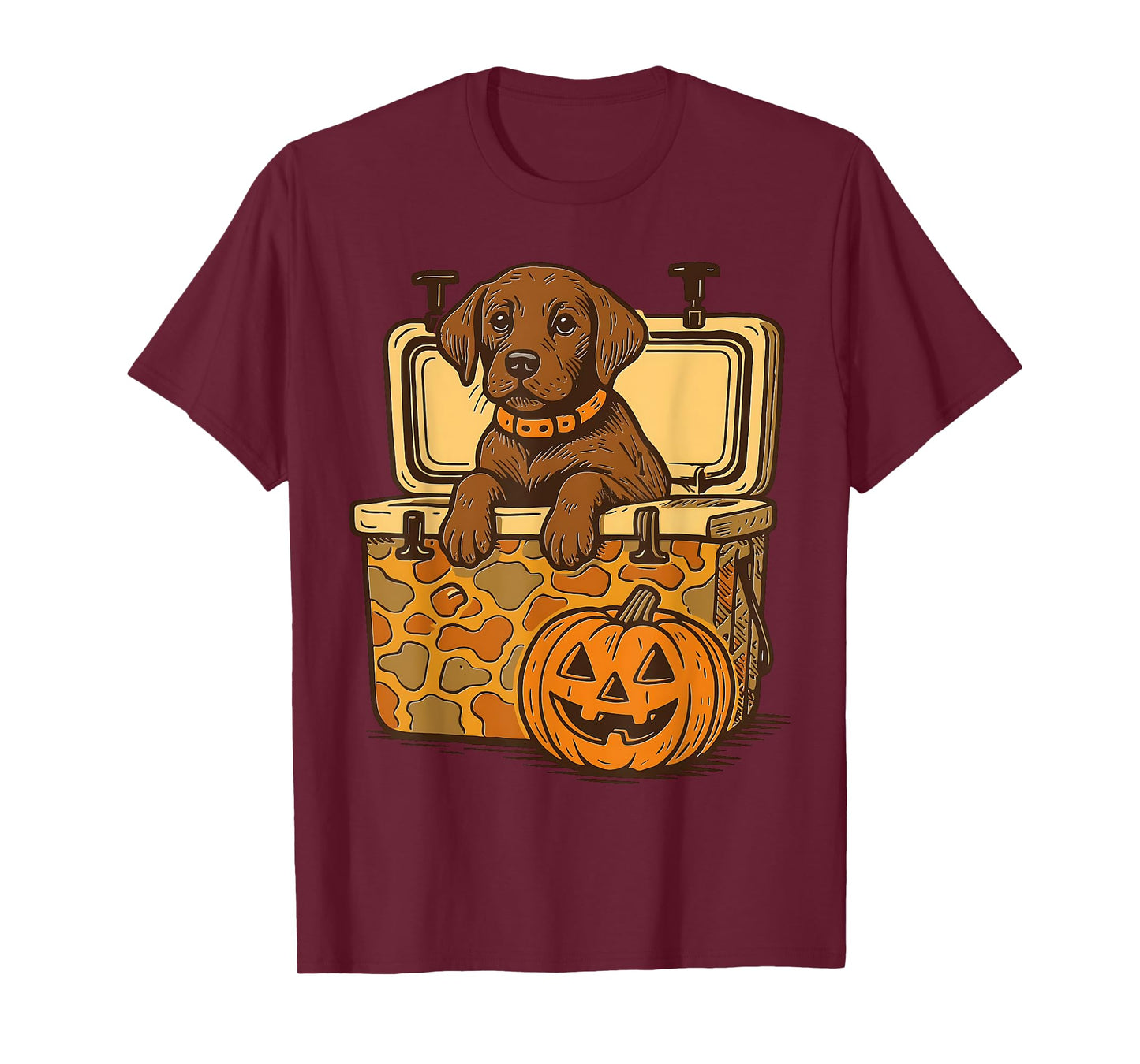 Brown Lab in Camo Cooler Pumpkin Hunting Dog Halloween T-Shirt