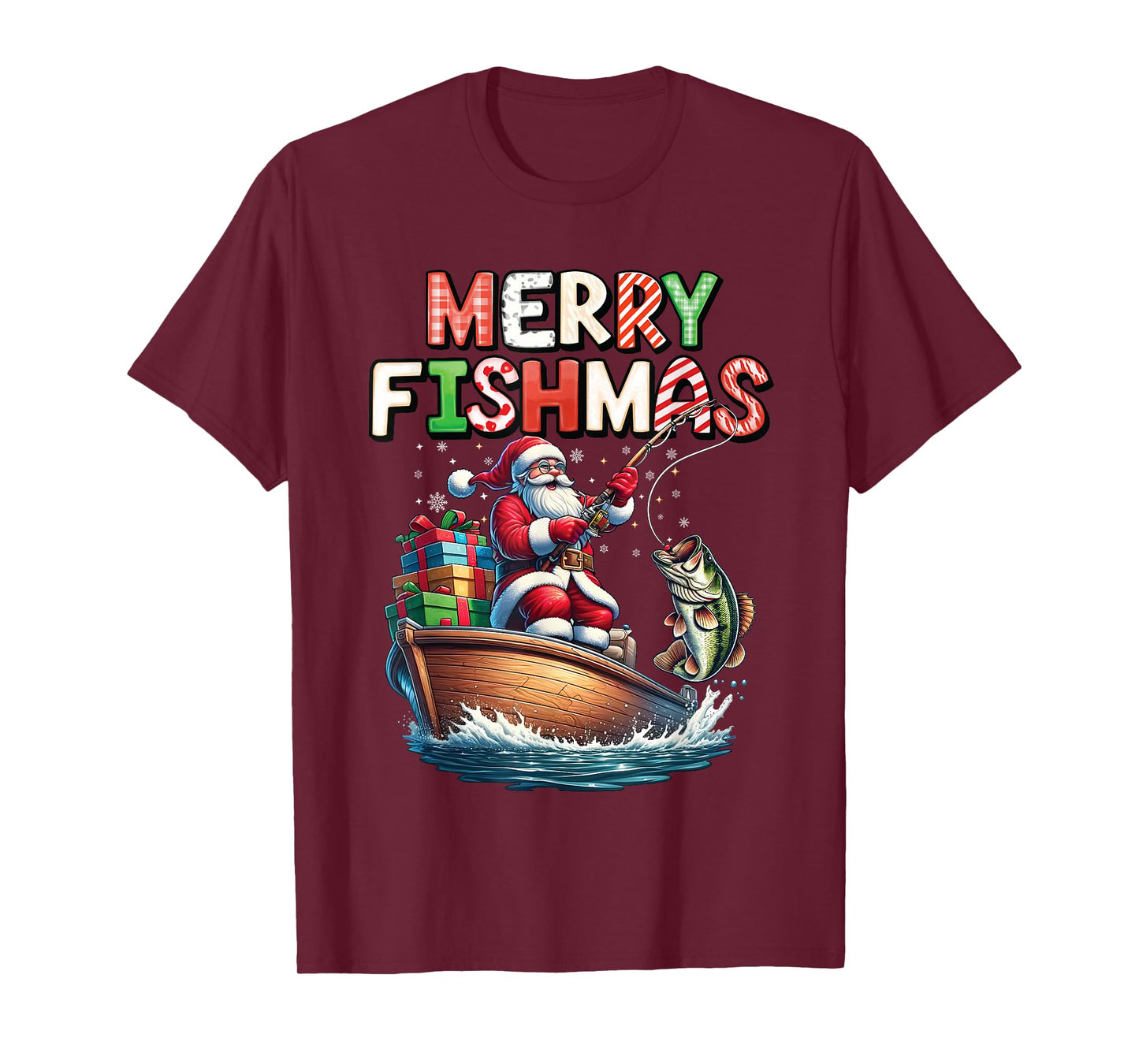 Merry Fishmas Santa Fishing Lovers Funny Fisherman Christmas T-Shirt