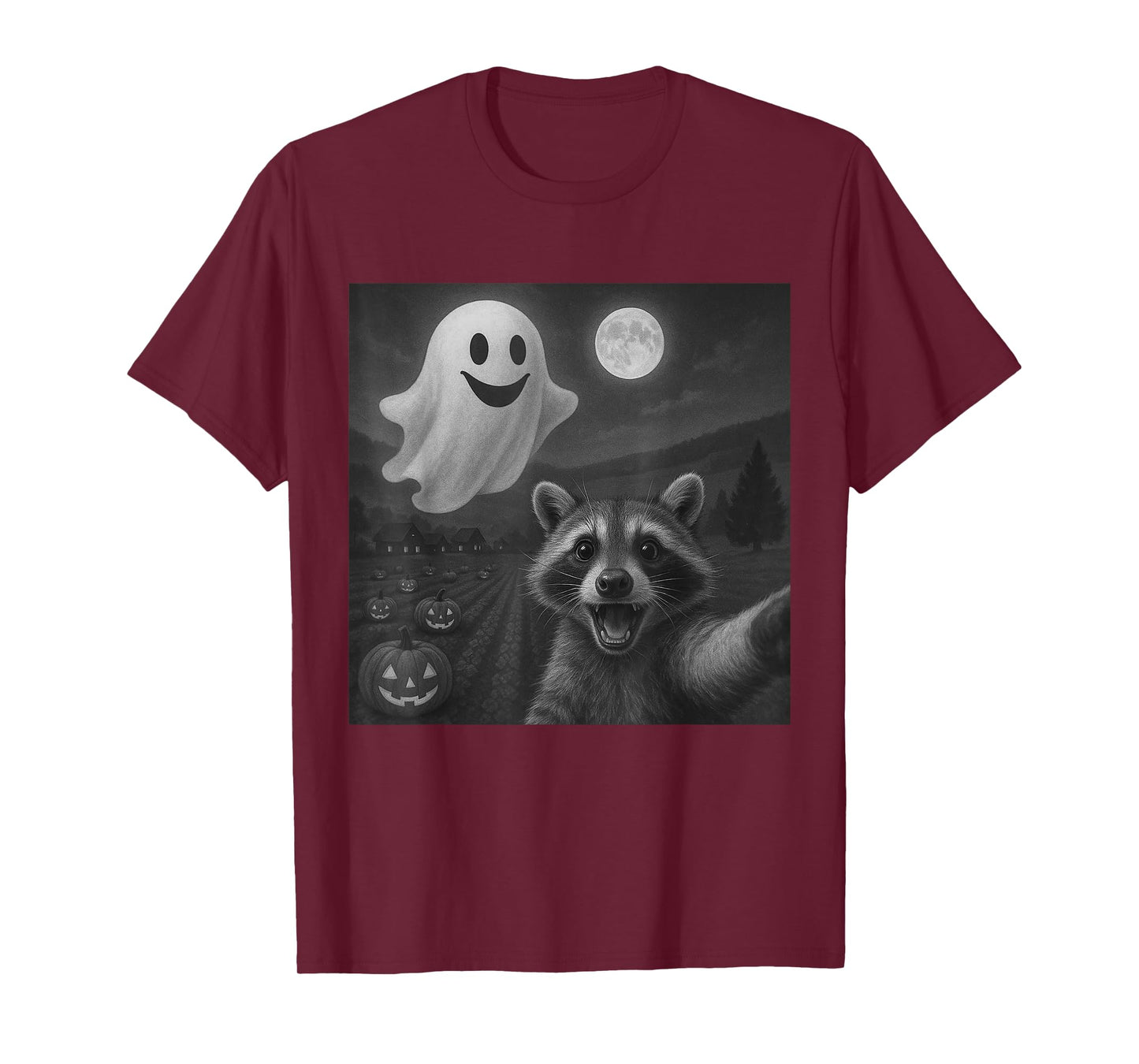Raccoon Selfie With Ghost Funny Raccoon Halloween Graphic T-Shirt