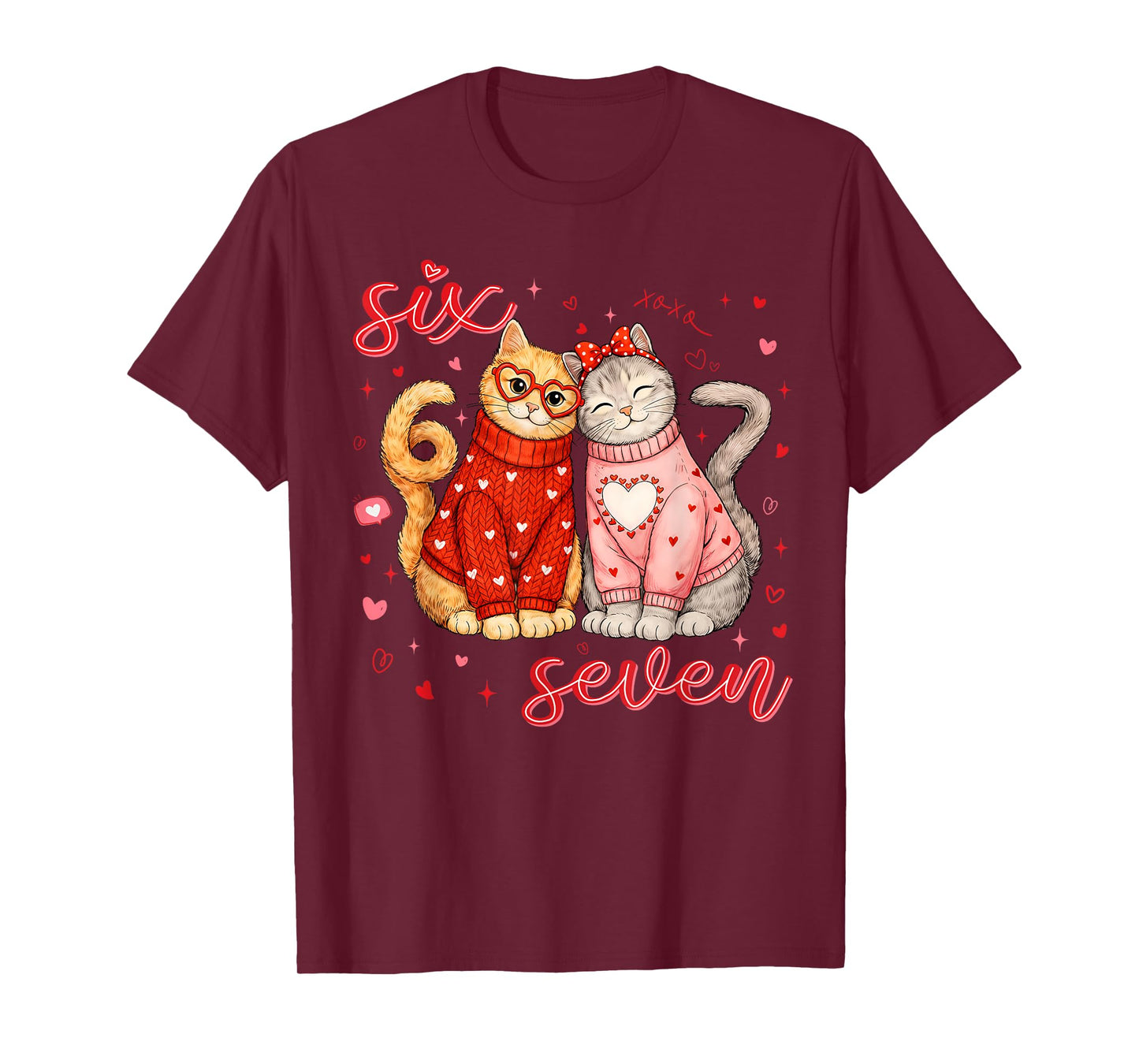67 Six Seven 6 7 Meme Couple Valentine Funny Cat Men Women T-Shirt