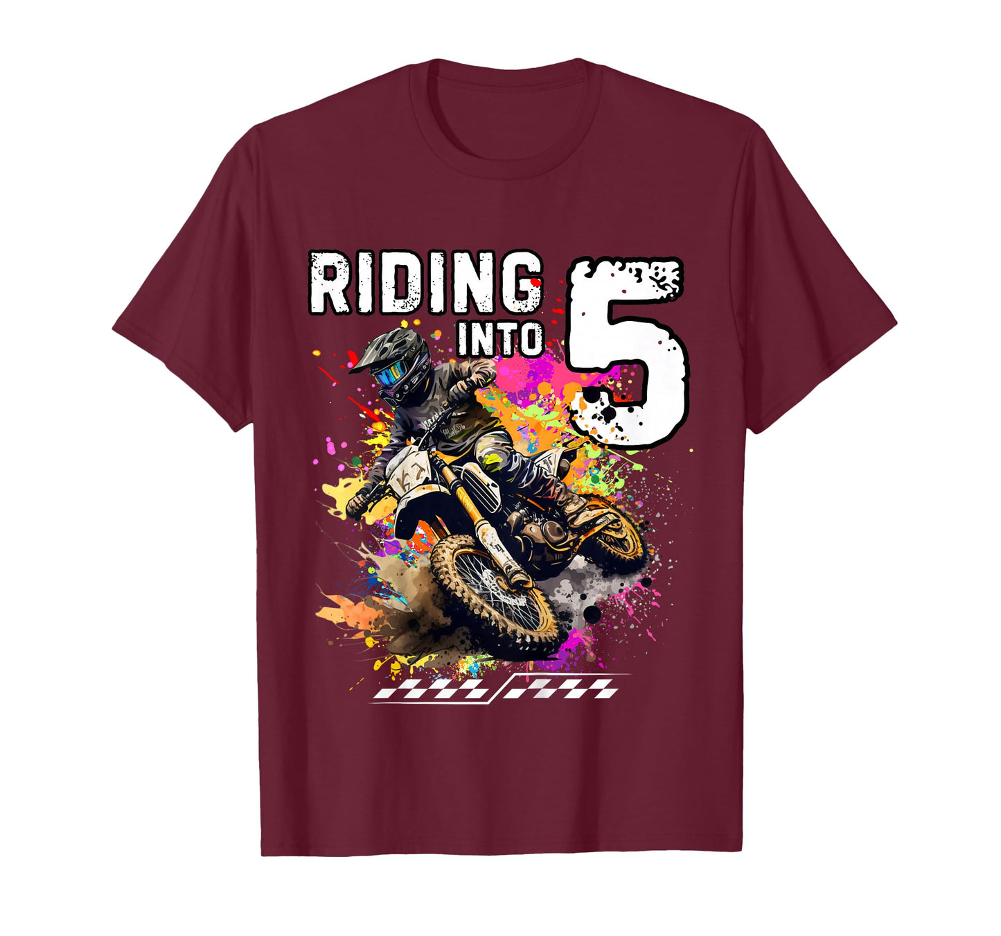 Kids Riding Into 5th Boy Dirt Bike MX Motocross Birthday T-Shirt