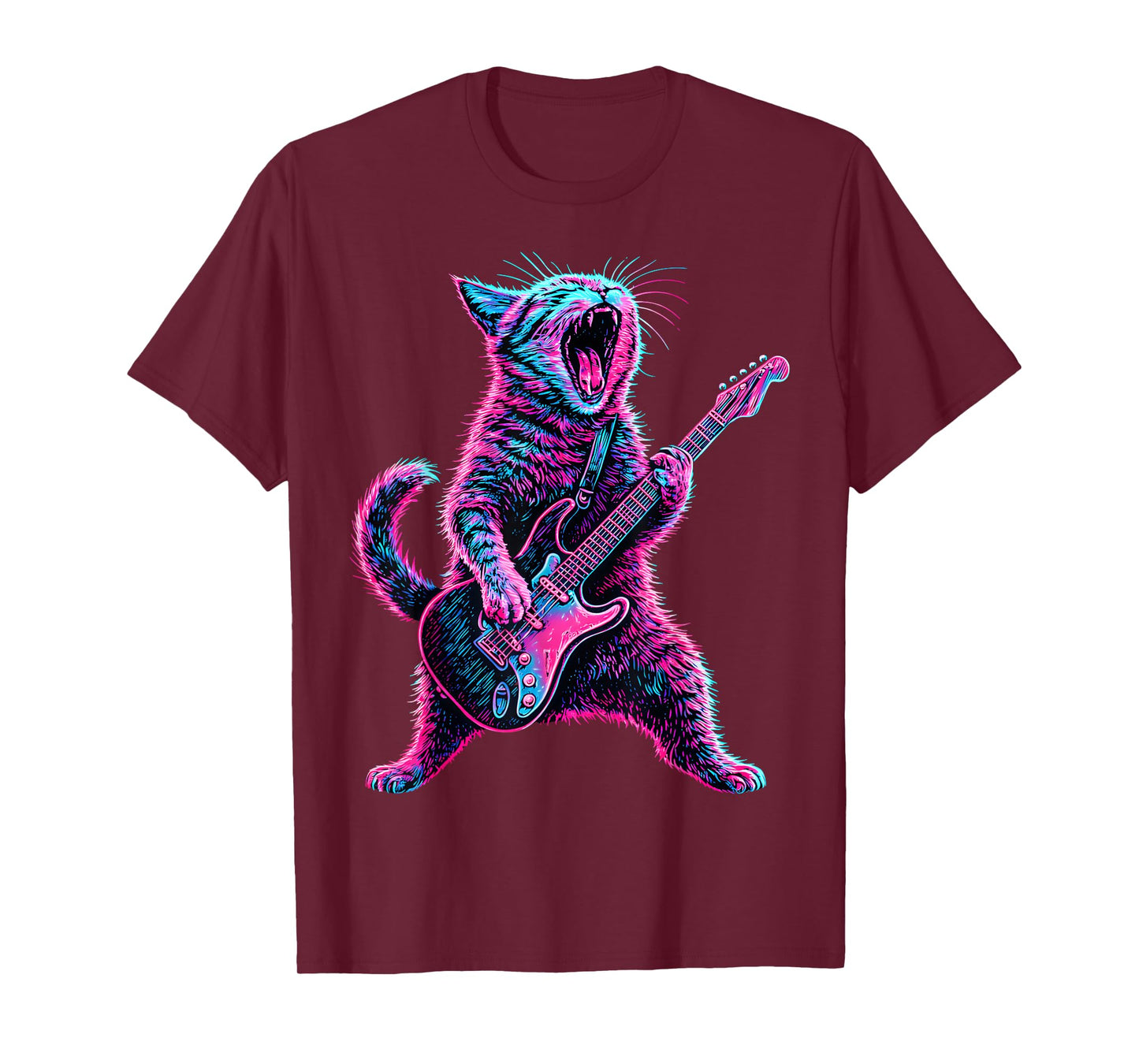 Cat Playing Guitar Retro Music Rock Lovers Cat Guitar Player T-Shirt