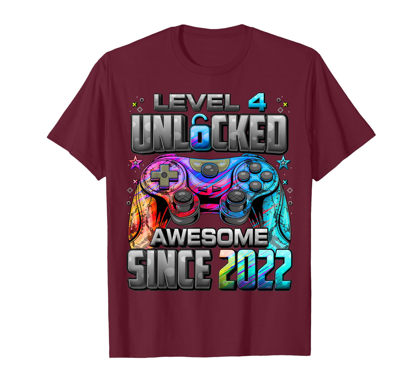 Level 4 Unlocked Awesome Since 2022 4th Birthday Gaming T-Shirt