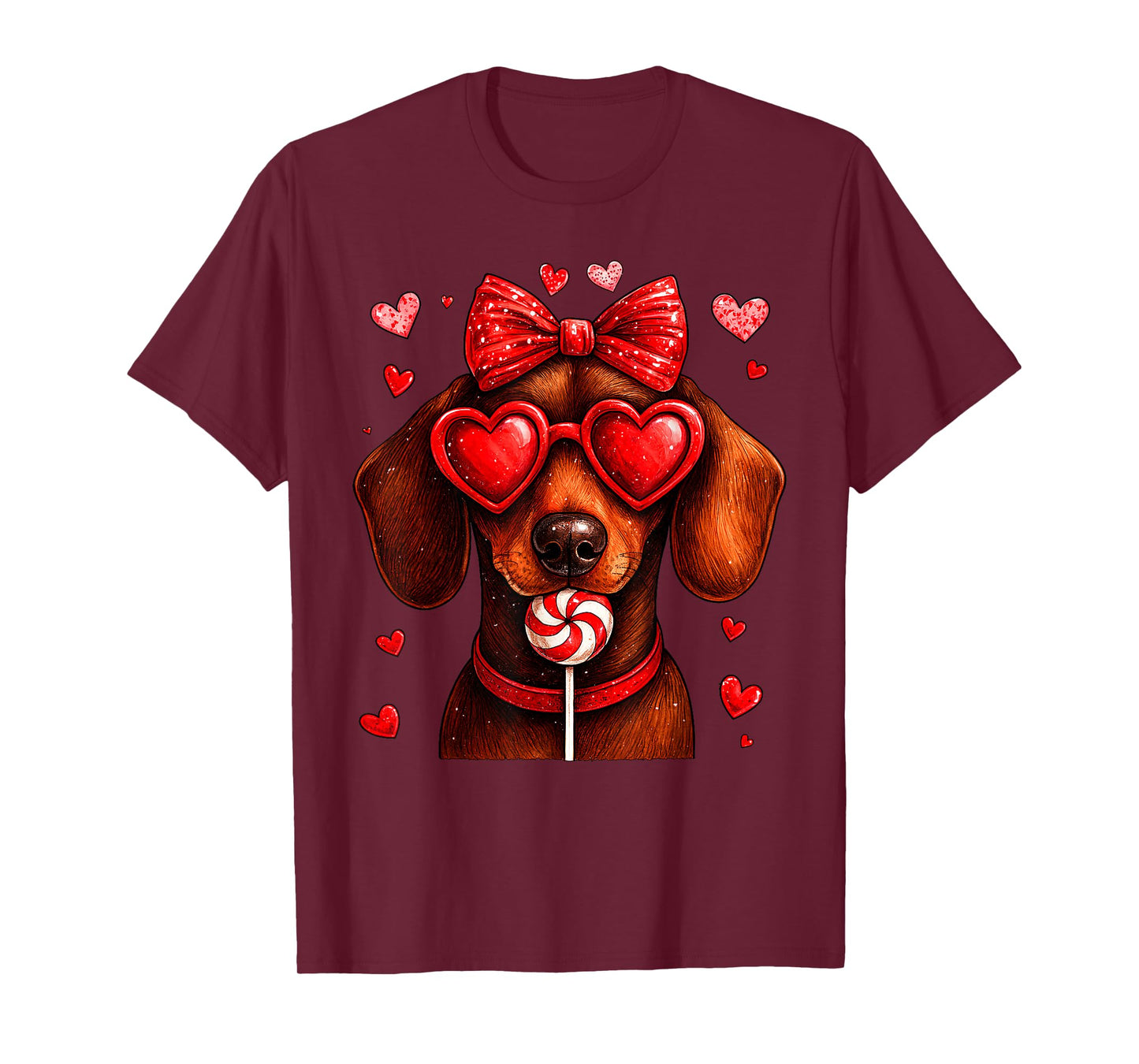 Cute Dachshund Valentine Heart Candy Valentines Day Girl Kid T-Shirt