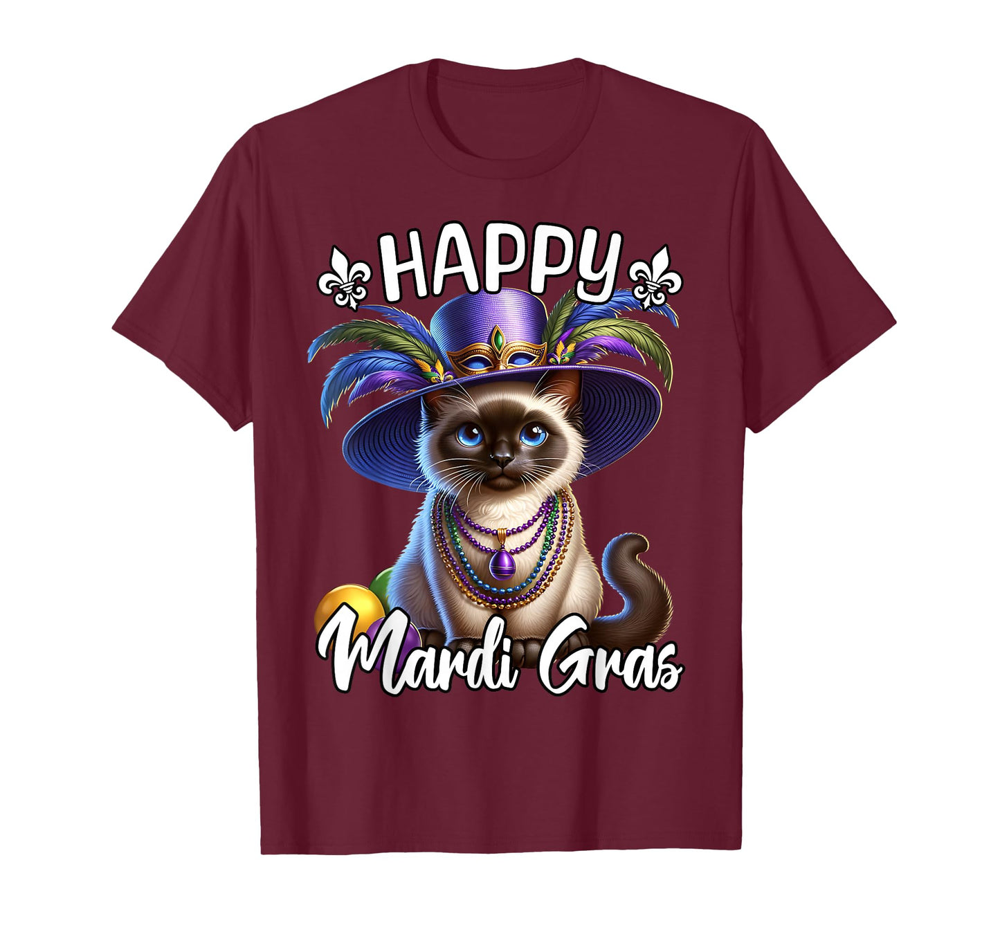 Siamese Cat Happy Mardi Gras Siamese Cat T-Shirt