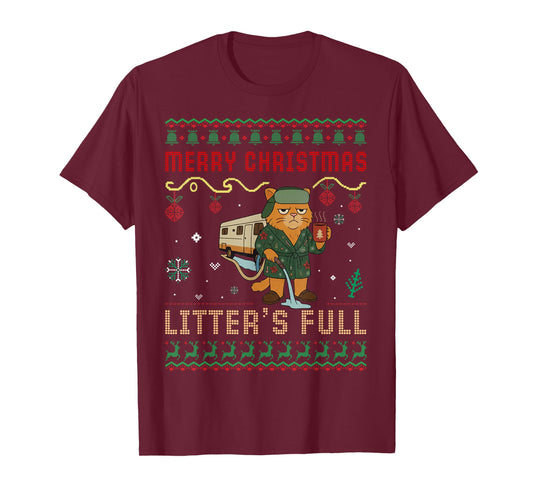 Merry Christmas Litter’s Full Funny Cat Xmas Ugly Sweaters T-Shirt