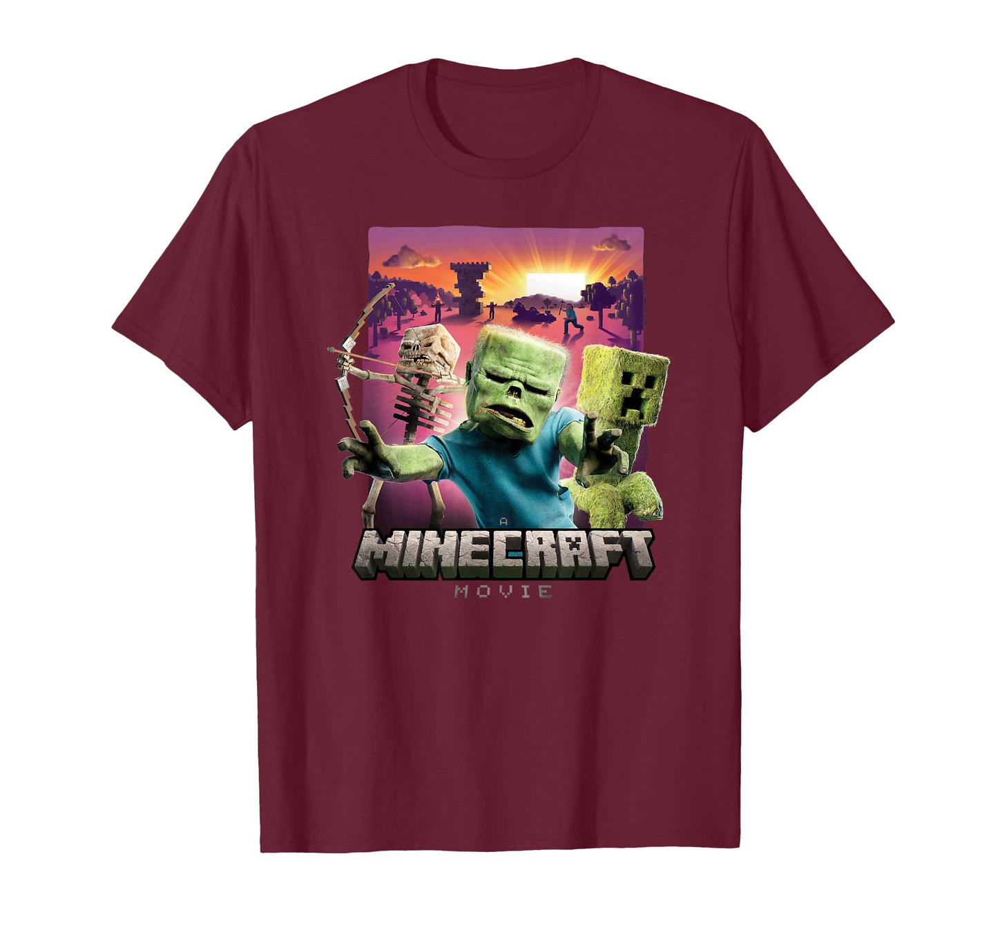 A Minecraft Movie Skeleton Zombie & Creeper Group Portrait T-Shirt
