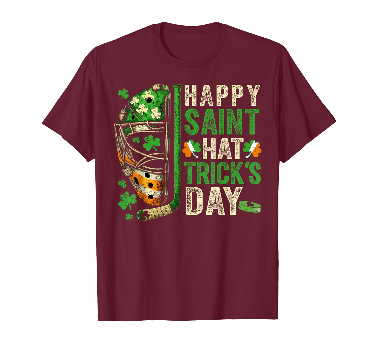 St Patricks Day Happy Saint Hat Trick Ice Hockey Player T-Shirt