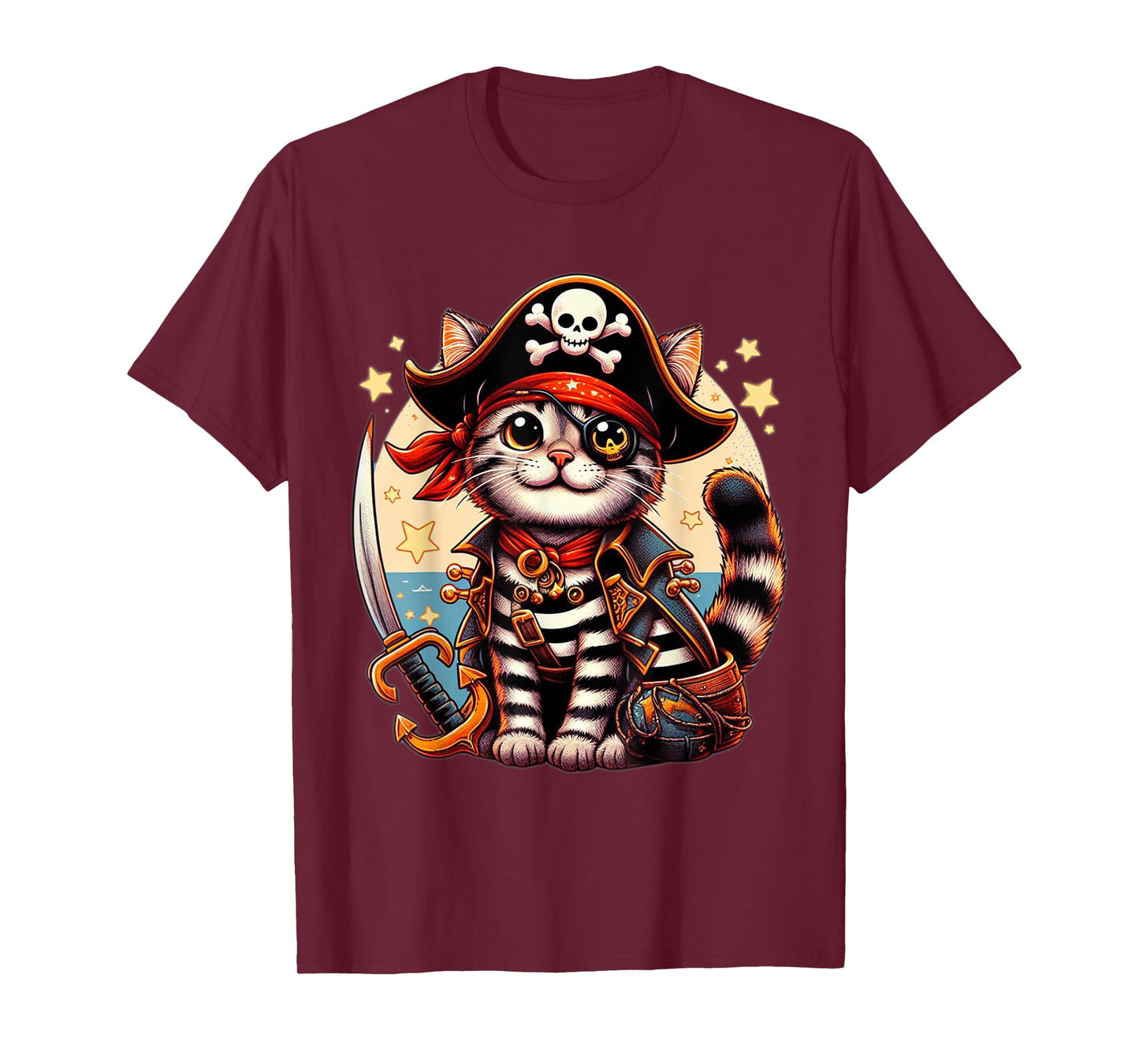 Pirate Cat Shirt Funny Halloween Cat Jolly Roger Cat Lover T-Shirt