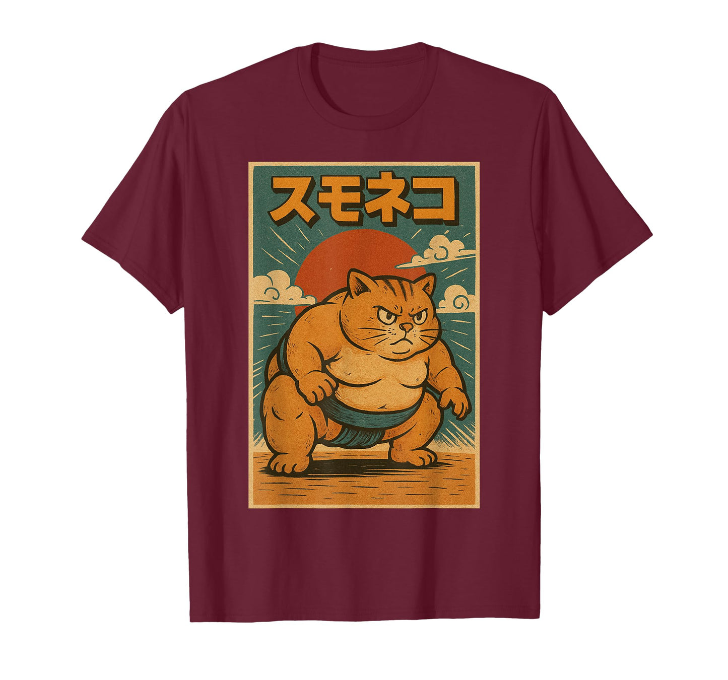 Funny Cat Sumo Wrestler Japanese Art Anime Ukiyo-e Graphic T-Shirt for Men Women Kids