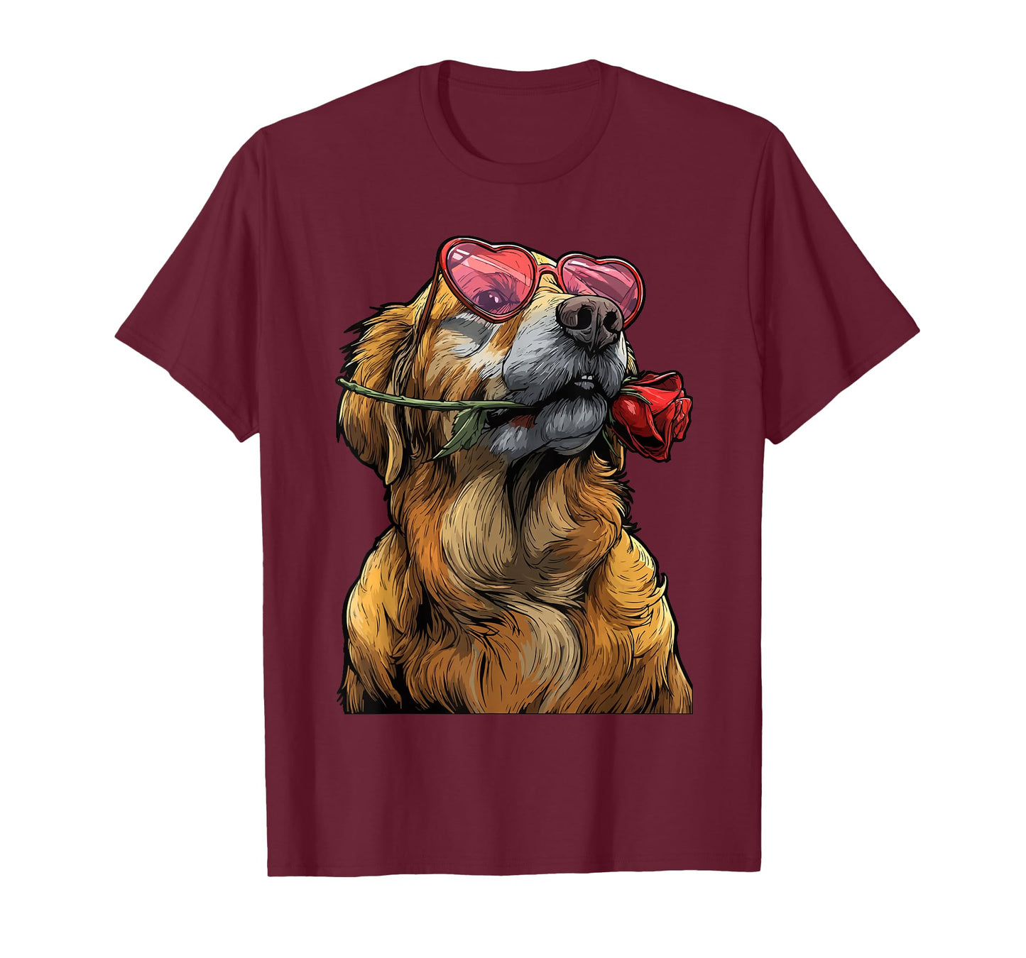 Cute Golden Retriever with Glasses Rose Valentine's Day Dog T-Shirt